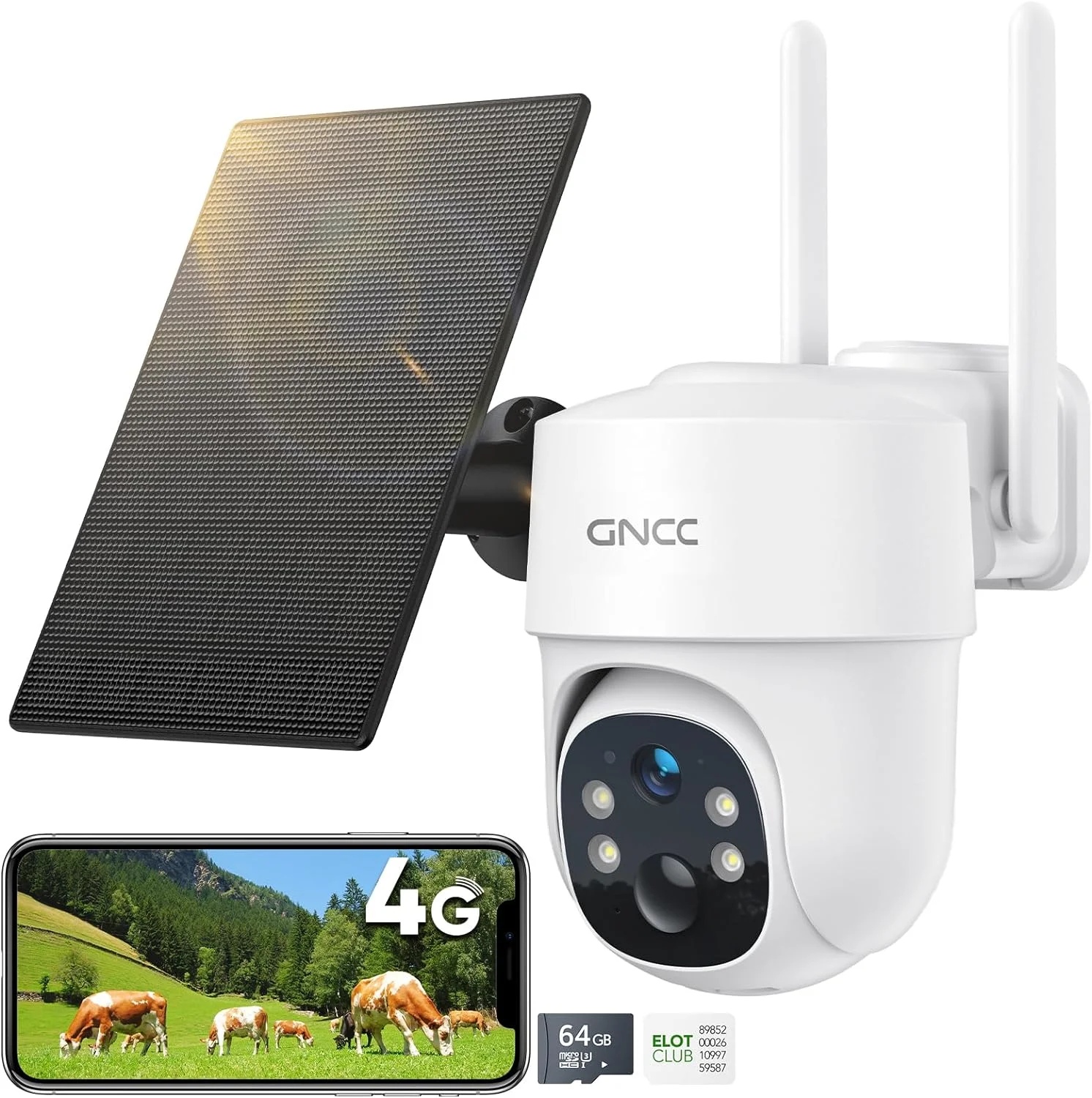 RUO 4G LTE Cellular Security Camera, 2K Solar Outdoor Camera Wireless, No WiFi Security Camera, Color Night Vision, Spotlight, 2-Way Audio, PIR Motion&Alert, PTZ, Includes 64GB SD&SIM Card