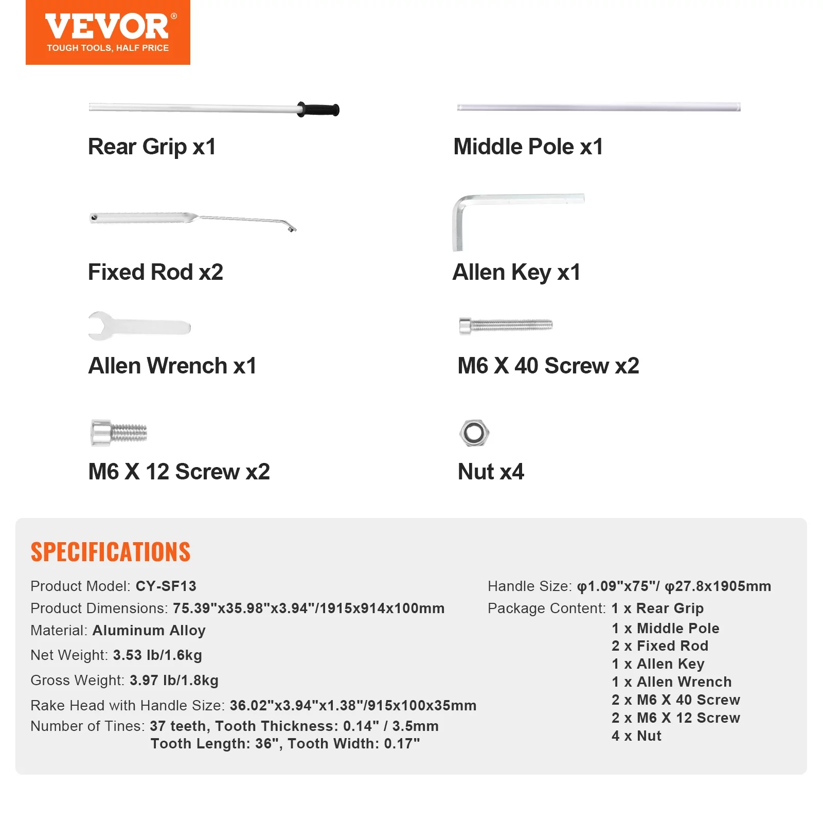 SKYSHALO Landscaping Rake 36
