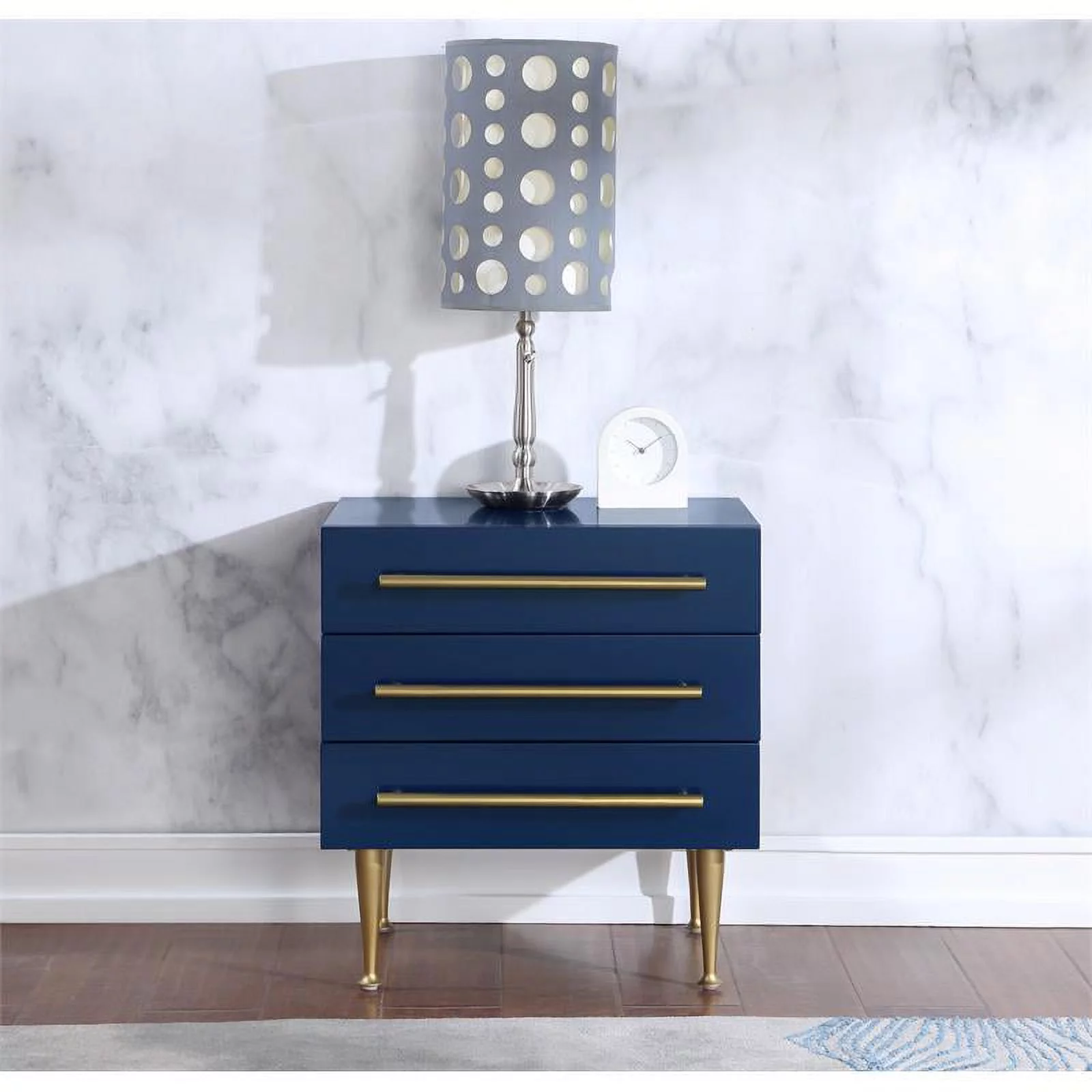 Meridian Furniture Marisol Contemporary Metal Nightstand in Rich Navy Finish