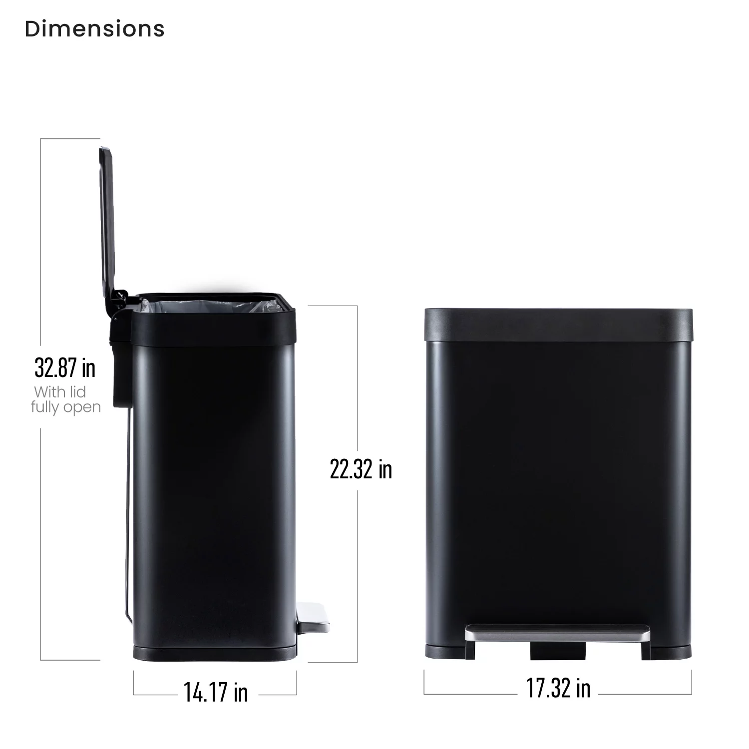 Home Zone Living 13 gal/50 Liter Kitchen Garbage Can Stainless Steel, Black