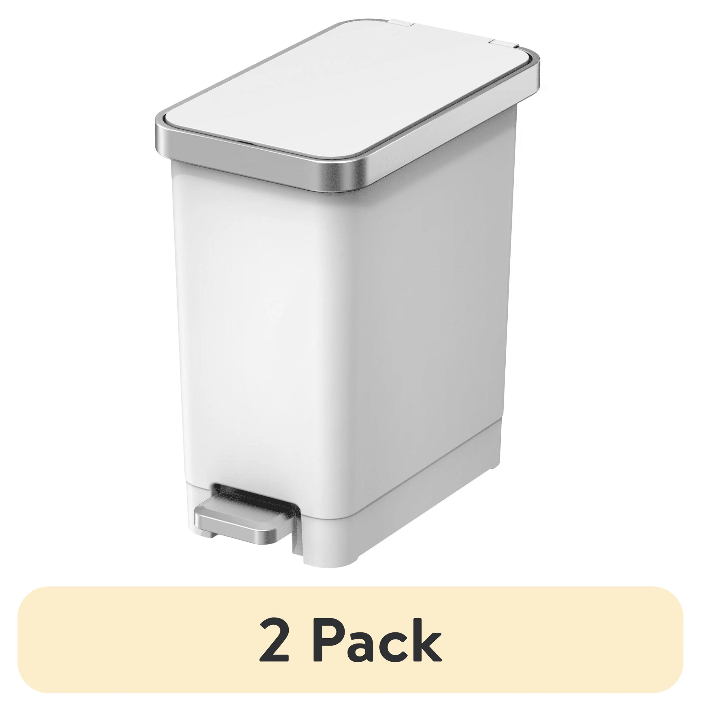 (2 pack) Better Homes & Gardens 2.5 Gallon Trash Can, Premium Plastic Step Bathroom Trash Can, White