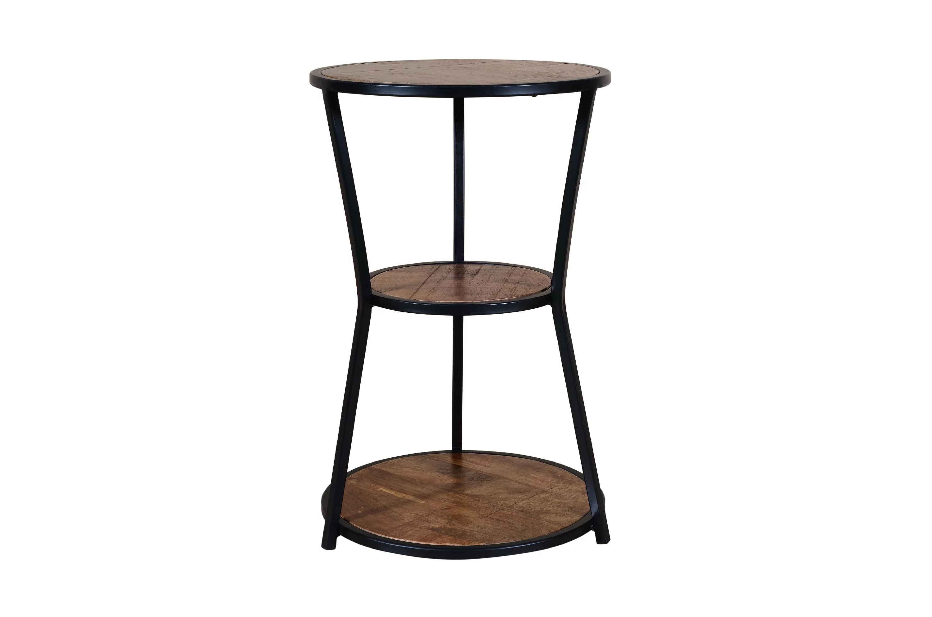Edenbrook Urban Round Metal 3-Tier Accent Side Table, Black Base with Brown Wood Top