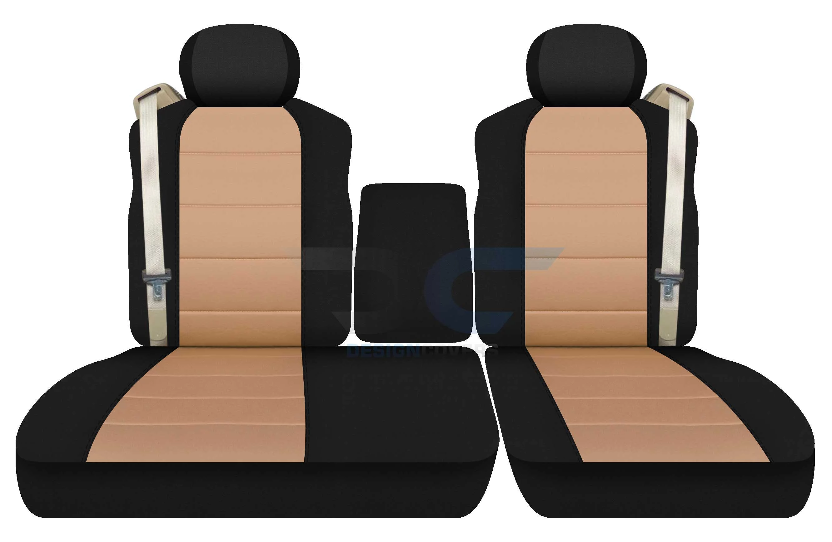 T470-Designcovers Fits 2001-2003 Ford F150 Velour Truck Seat Cover with Opening Center Console,Integrated Seat Belts:Black & Tan
