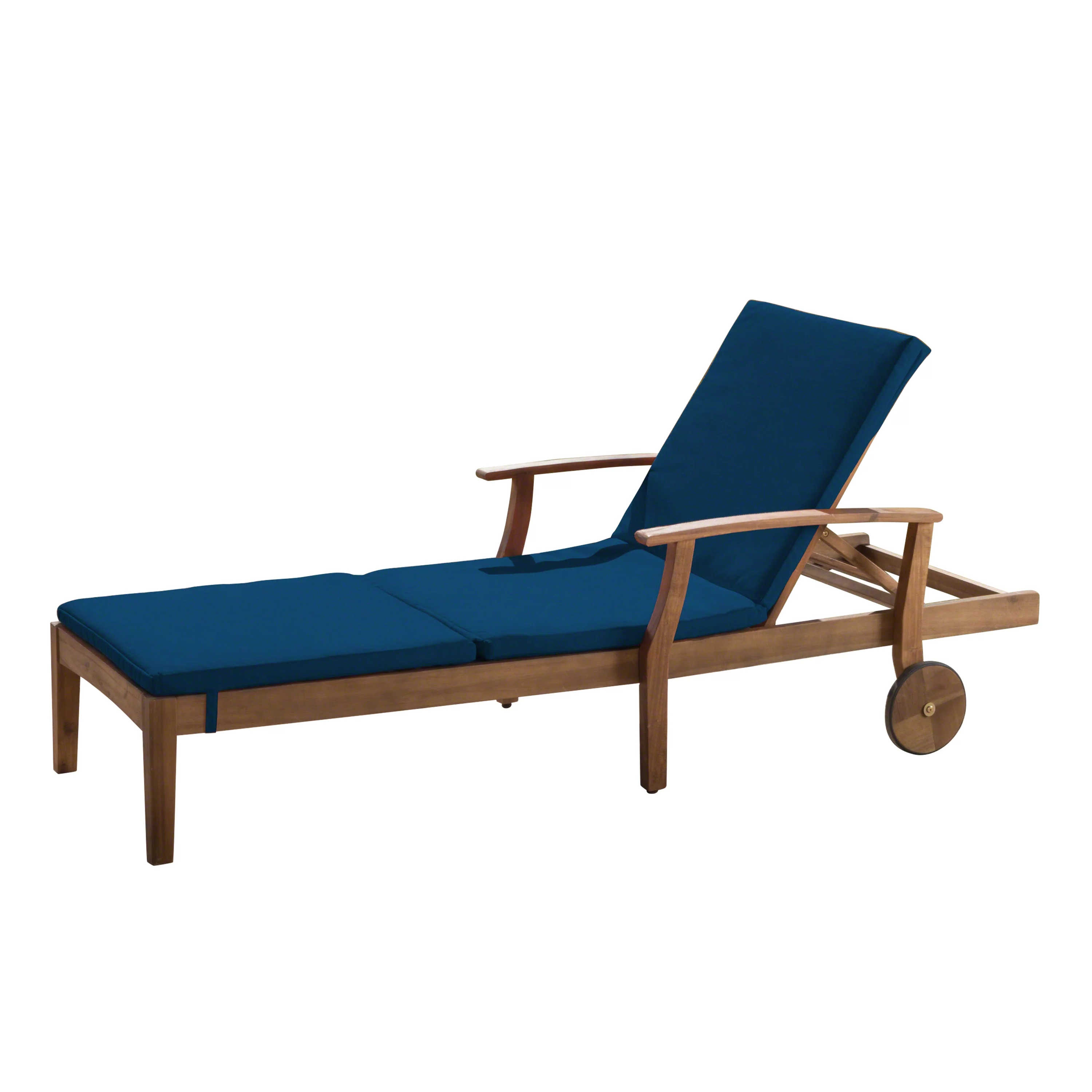 Daisy Outdoor Chaise Lounge with Water Resistant Cushion, Teak Finish and Blue