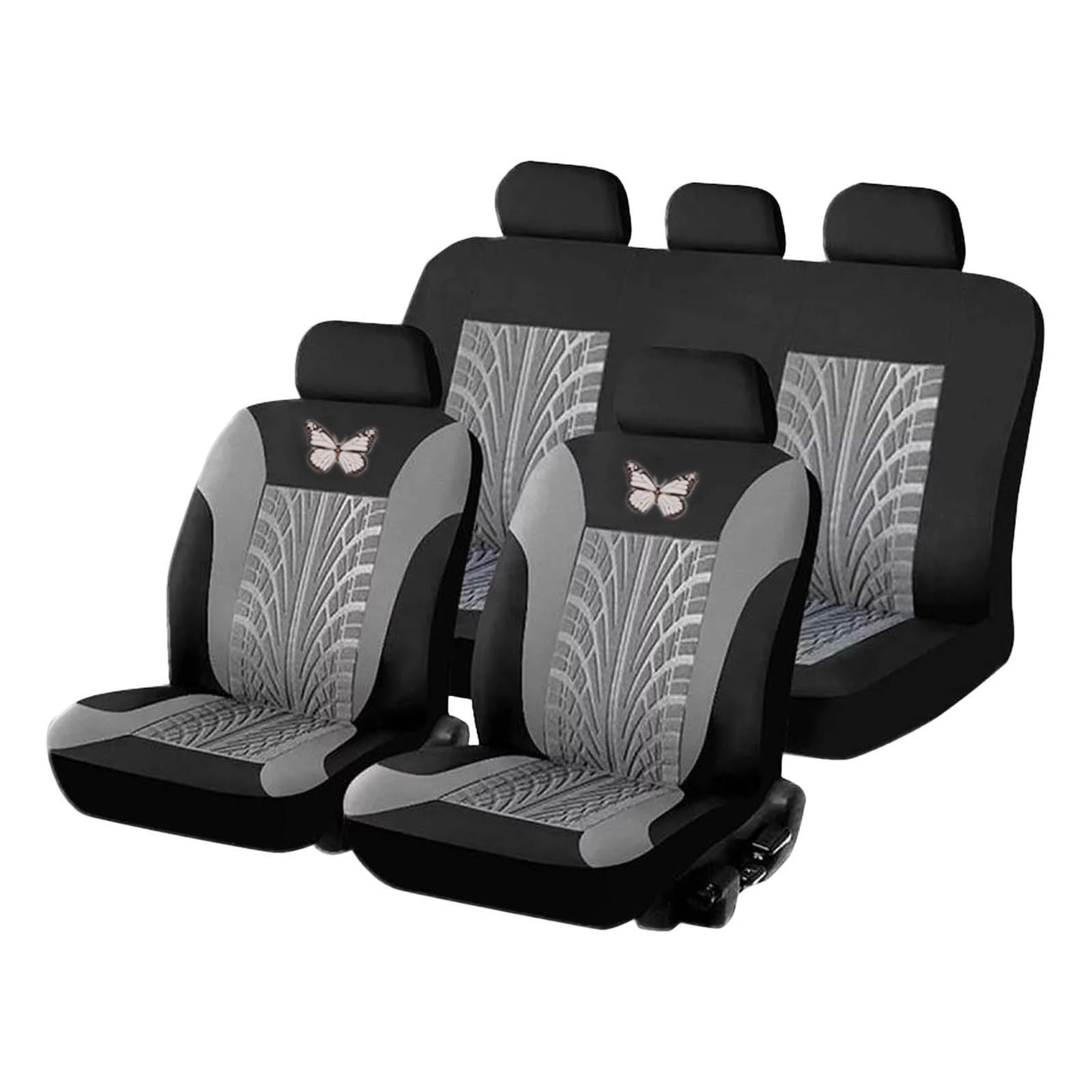 YHAIOGS 5 Seat Universal Car Seat Covers Protector Cushion Full Set Front and Rear Back Seat Cover 3D Butterfly Pattern Fit for Cars Auto Truck Van SUV 9PCS Gray