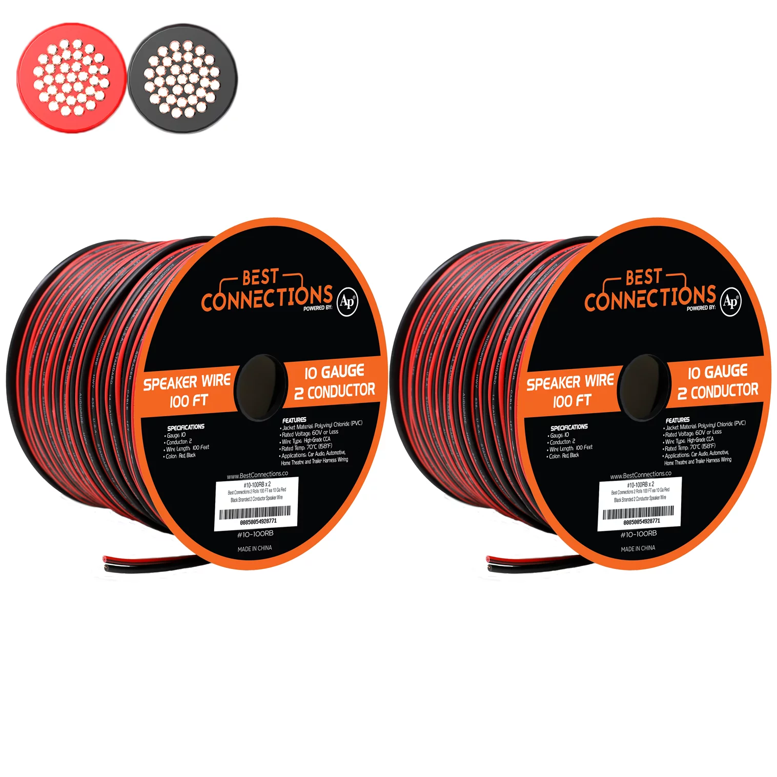 10 Gauge Zip Red Black 2 Spools Speaker Power Ground Wire Cable 100' Feet Each