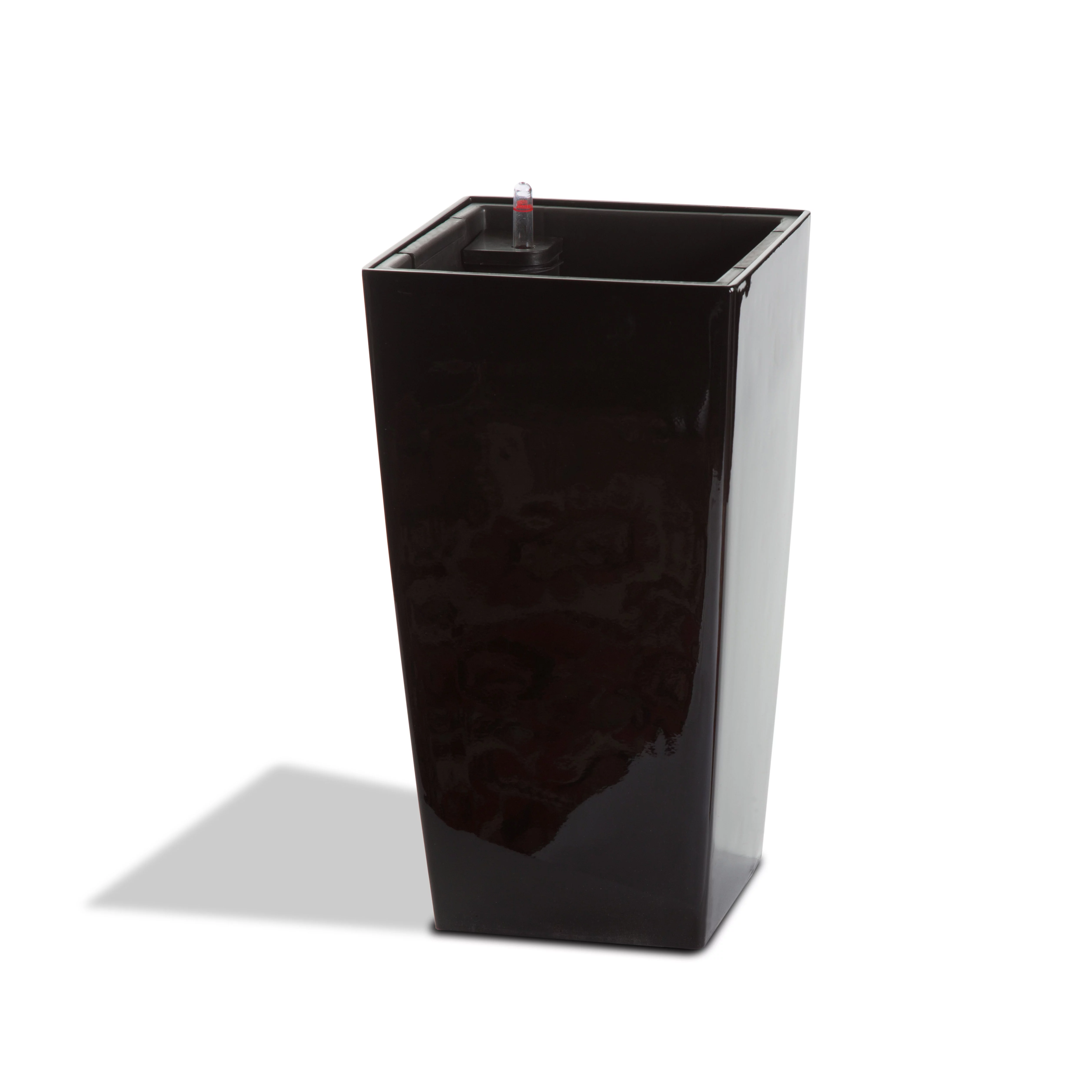 Algreen Modena 22-In. Square Taper Planter, Self-Watering, Glossy Black