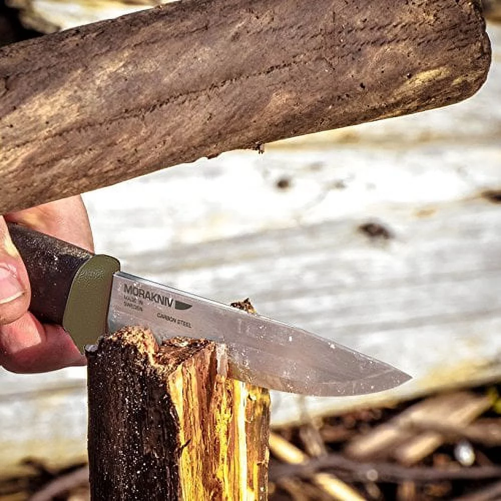 Morakniv Companion Heavy Duty Fixed Blade Knife, Carbon Steel Blade, Military Green and Black Rubber Handle, Military