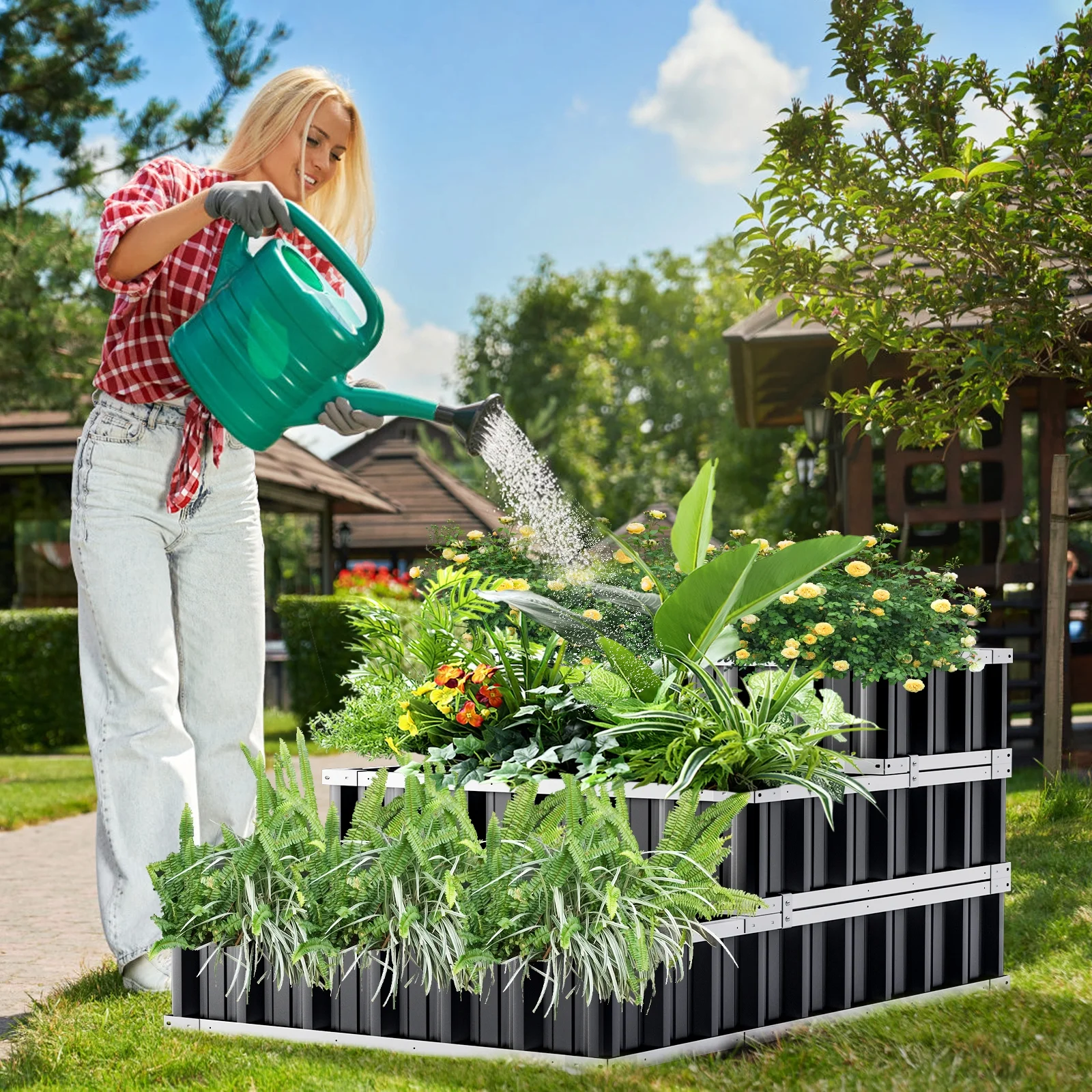 FICISOG 3 Tiers Raised Garden Bed, Large Galvanized Metal Outdoor Patio Garden Elevated Planter Box - 3 DIY Methods - Patio Planting Container for Deep-Rooted Plants Vegetables Flowers