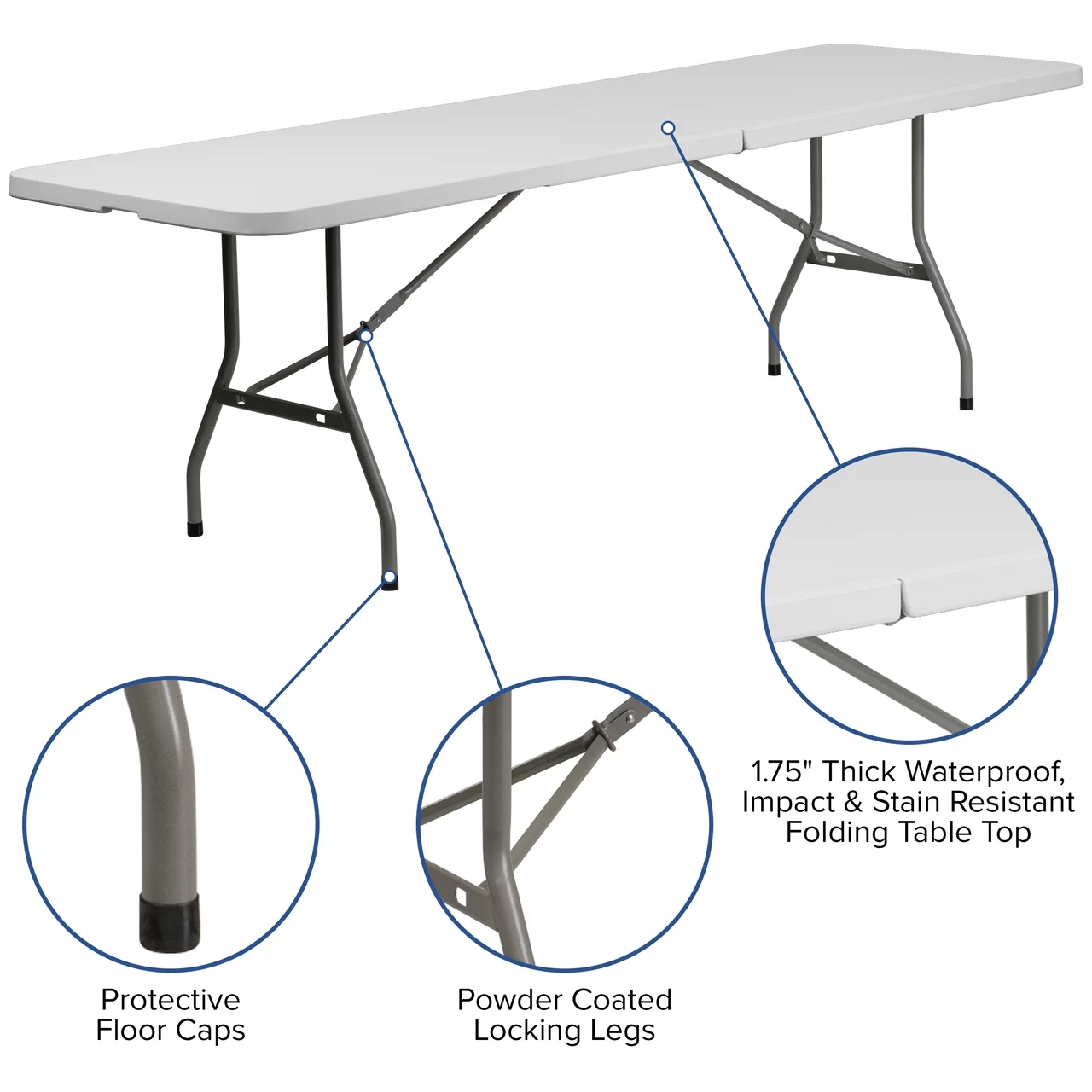 SUGIFT 8ft Plastic Folding Table, White