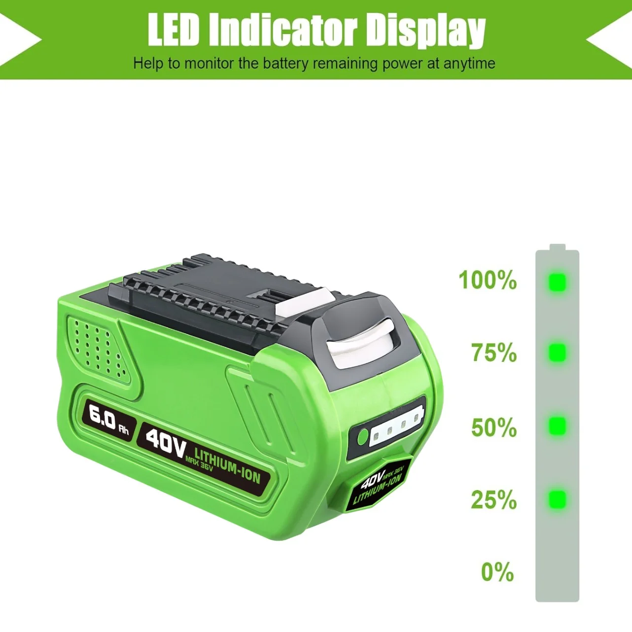 29472 For Greenworks 40V 6.0Ah Lithium G-MAX Battery 29462 29482 29252 2901319