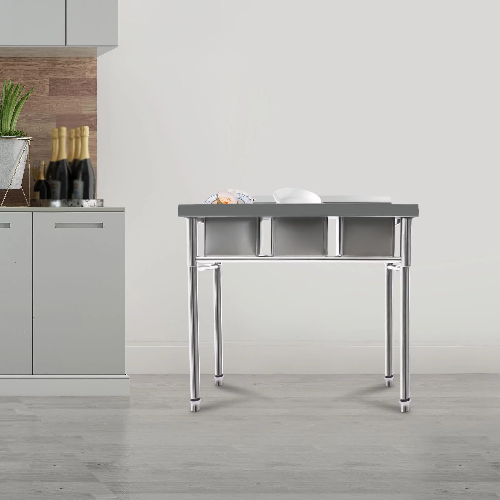 Free Standing Single Bowl Kitchen Sink Set, One Compartment Commercial Kitchen Sink Stainless Steel Restaurant/Garage Prep & Utility Sink 39.37