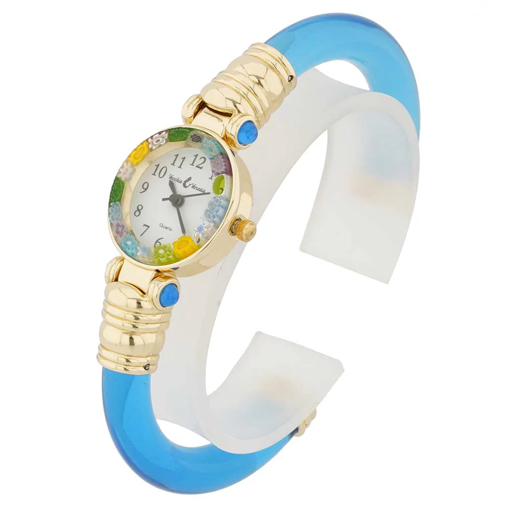 GlassOfVenice Murano Glass Millefiori Bangle Watch - Blue