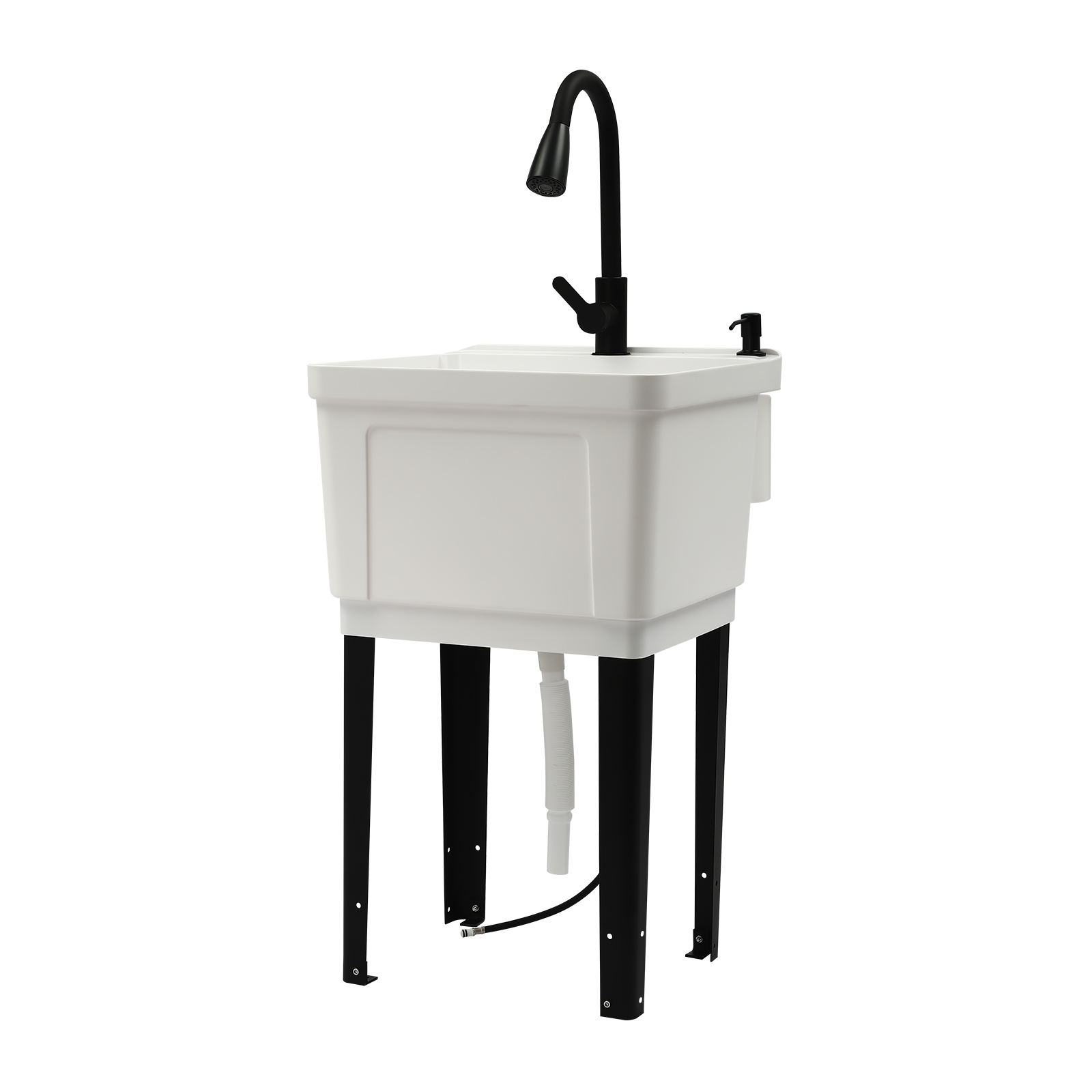 Laundry Sink With High Arc Stainless Steel Pull Down Faucet, Freestanding Space Saving Laundry Tub, Freestanding Wash Station