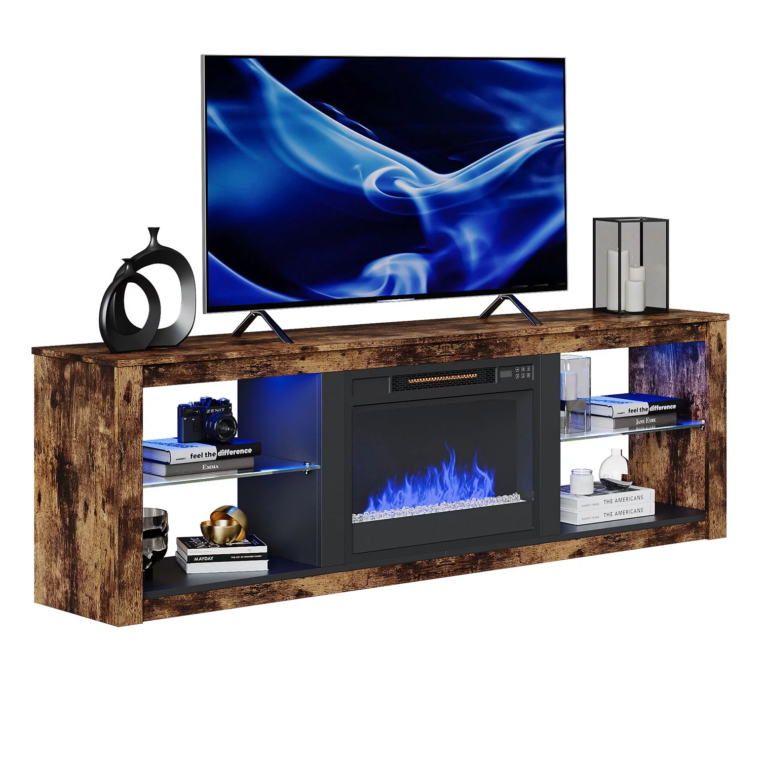 Bestier Fireplace TV Stand with LED Lights for TVs up to 75