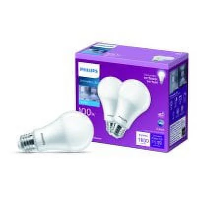 Philips LED 100-Watt A19 General Purpose Light Bulb, Frosted Daylight, Dimmable, E26 Medium Base (2-Pack)