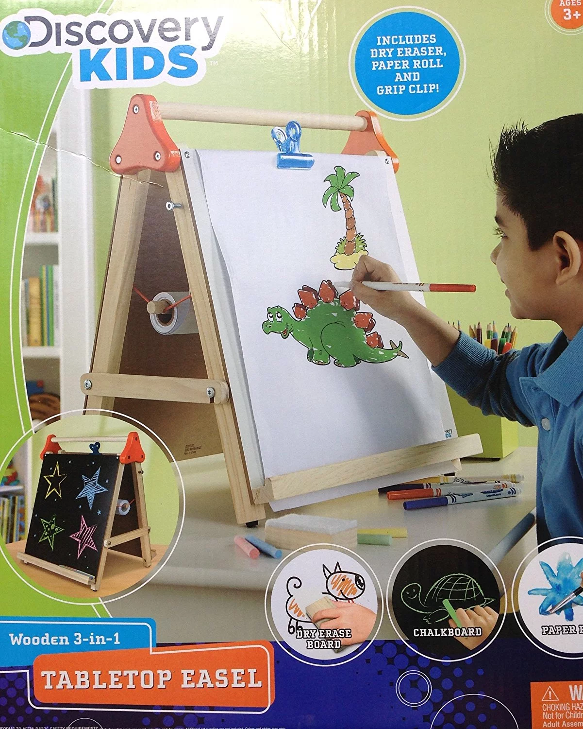 Sky Companies 3107010 Discovery Kids Wooden 3-in-1 Tabletop Easel, Plastic/Wood