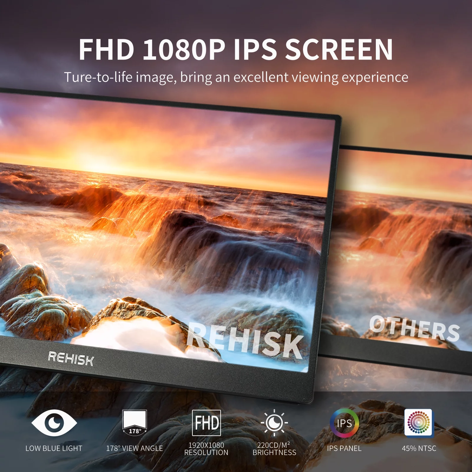 REHISK 15.6 inch IPS Portable Monitor FHD 1080P Laptop Monitor 100% SRGB with HDMI USB C Gaming Monitor