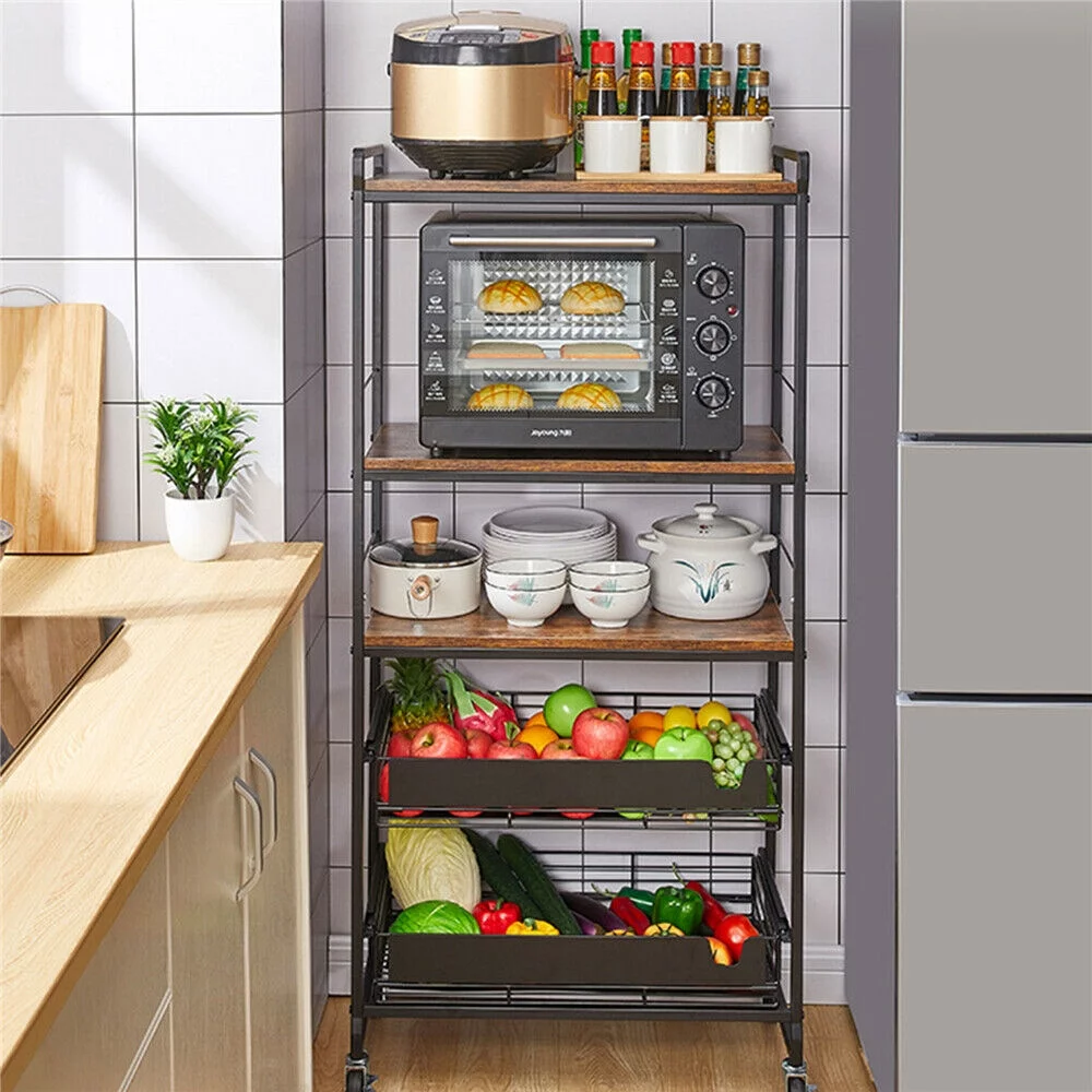 5 Tiers Kitchen Baker's Rack Microwave Oven Stand Storage Shelf Free Standing