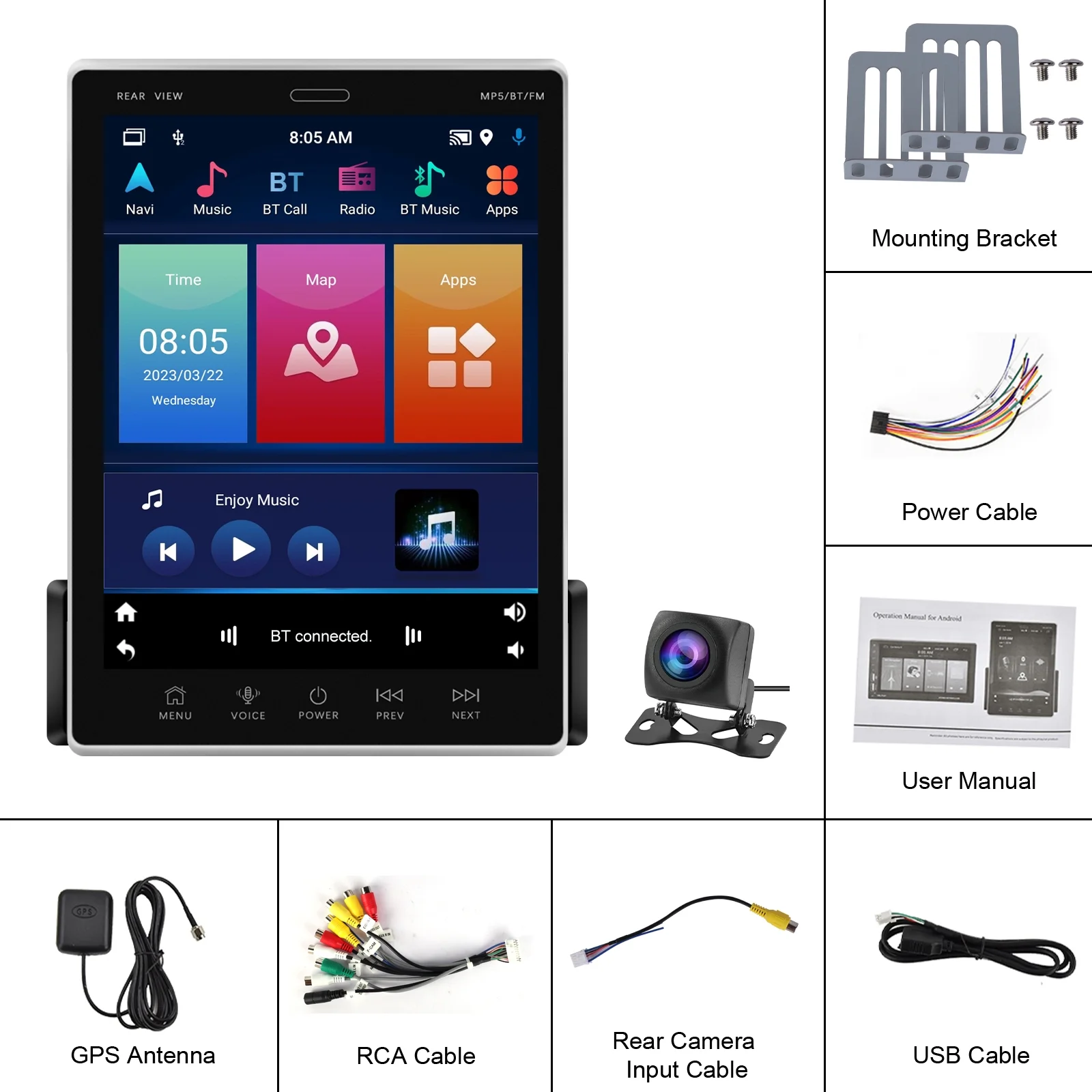 2Din Car Stereo Radio 9.5Vertical screen Bluetooth WIFI GPS FM Radio Receiver Suppport Rear Camera