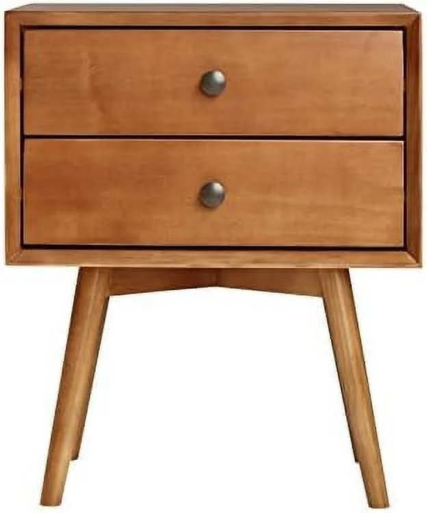 Modern 2 Drawer Solid Wood Bedside Nightstand In Caramel