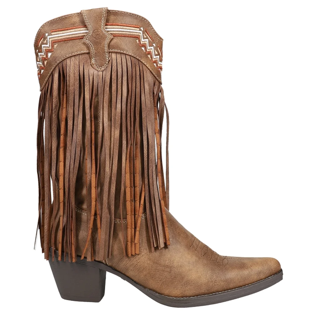 Roper  Womens Fringes Snip Toe Cowboy  Casual Boots   Mid Calf Mid Heel 2-3