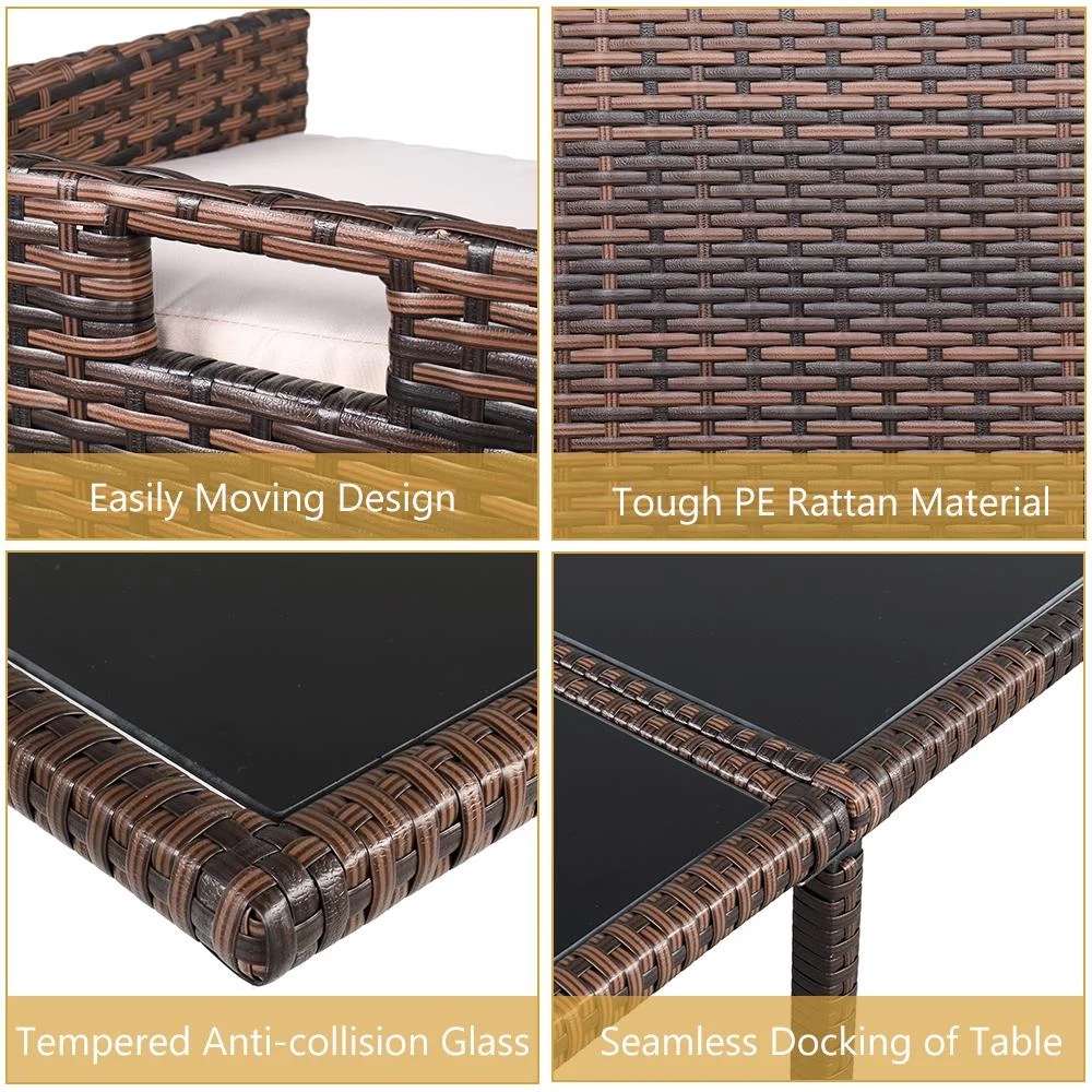 Ktaxon 9PCS Wicker Rattan Set Table Sofa Lounge Couch Set Brown