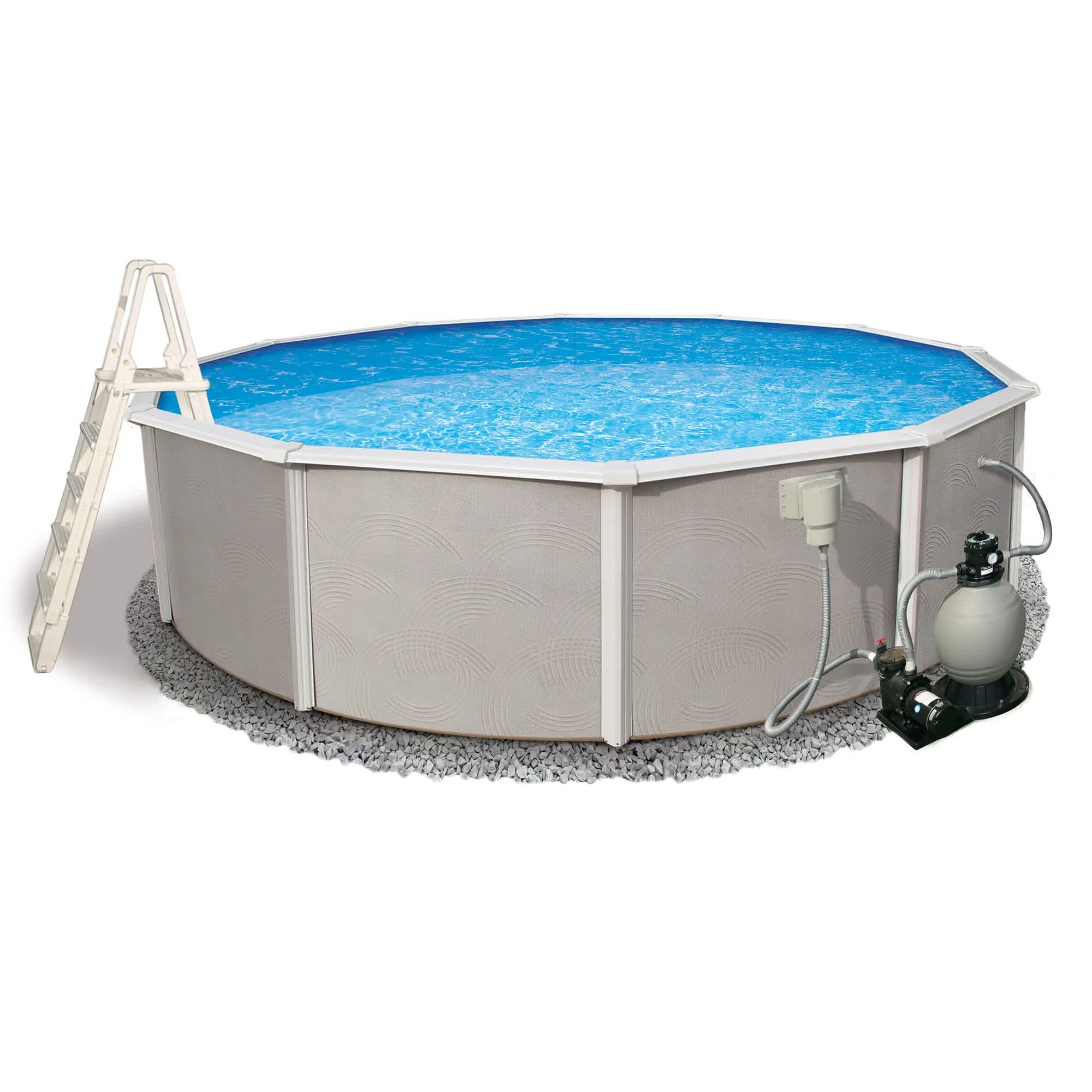 Belize 15-ft Round 48-in Deep 6-in Top Rail Metal Wall Swimming Pool Package