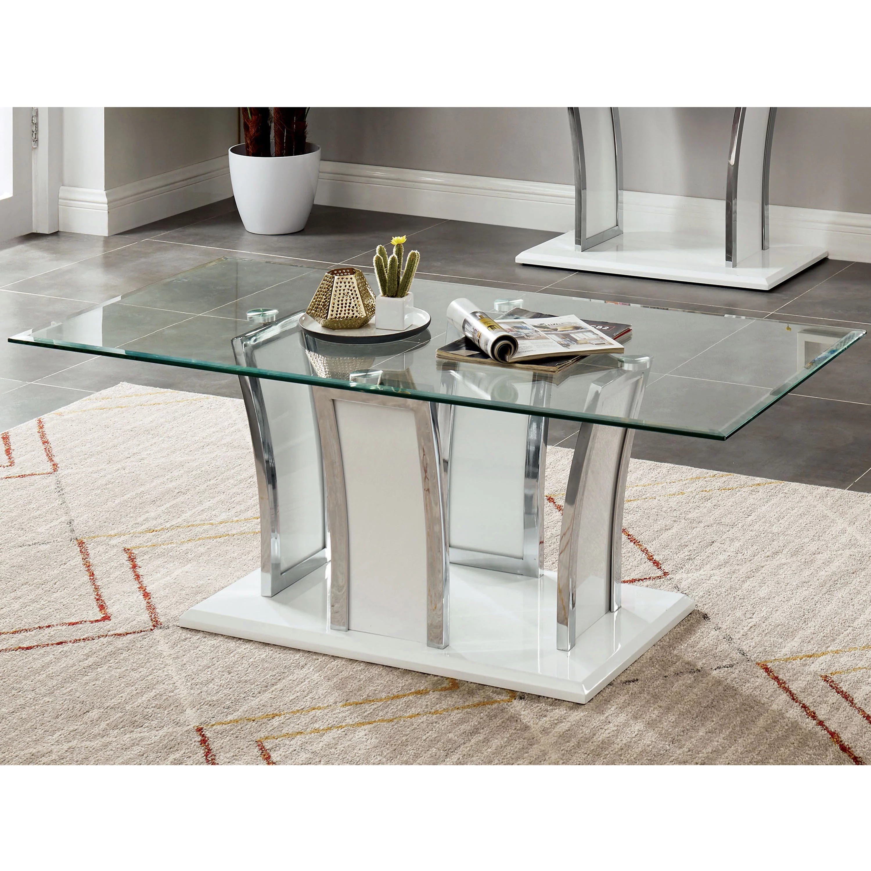 Furniture of America Julu Glass Top Coffee Table, Glossy White