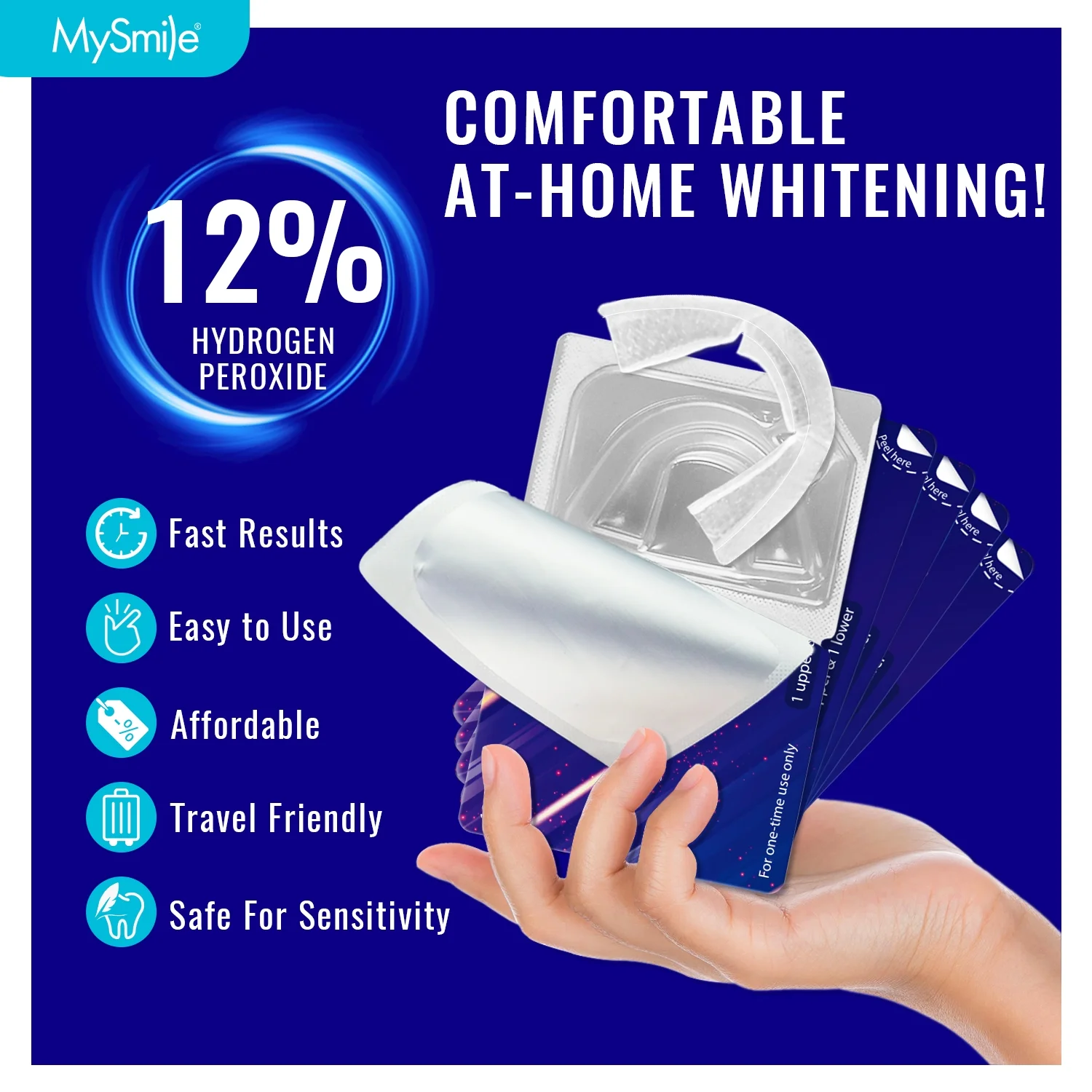 MySmile 14PC Teeth Whitening Trays - 12% Hydrogen Peroxide Teeth Whitening Gel Cool Mint Flavor, 7 Treatment