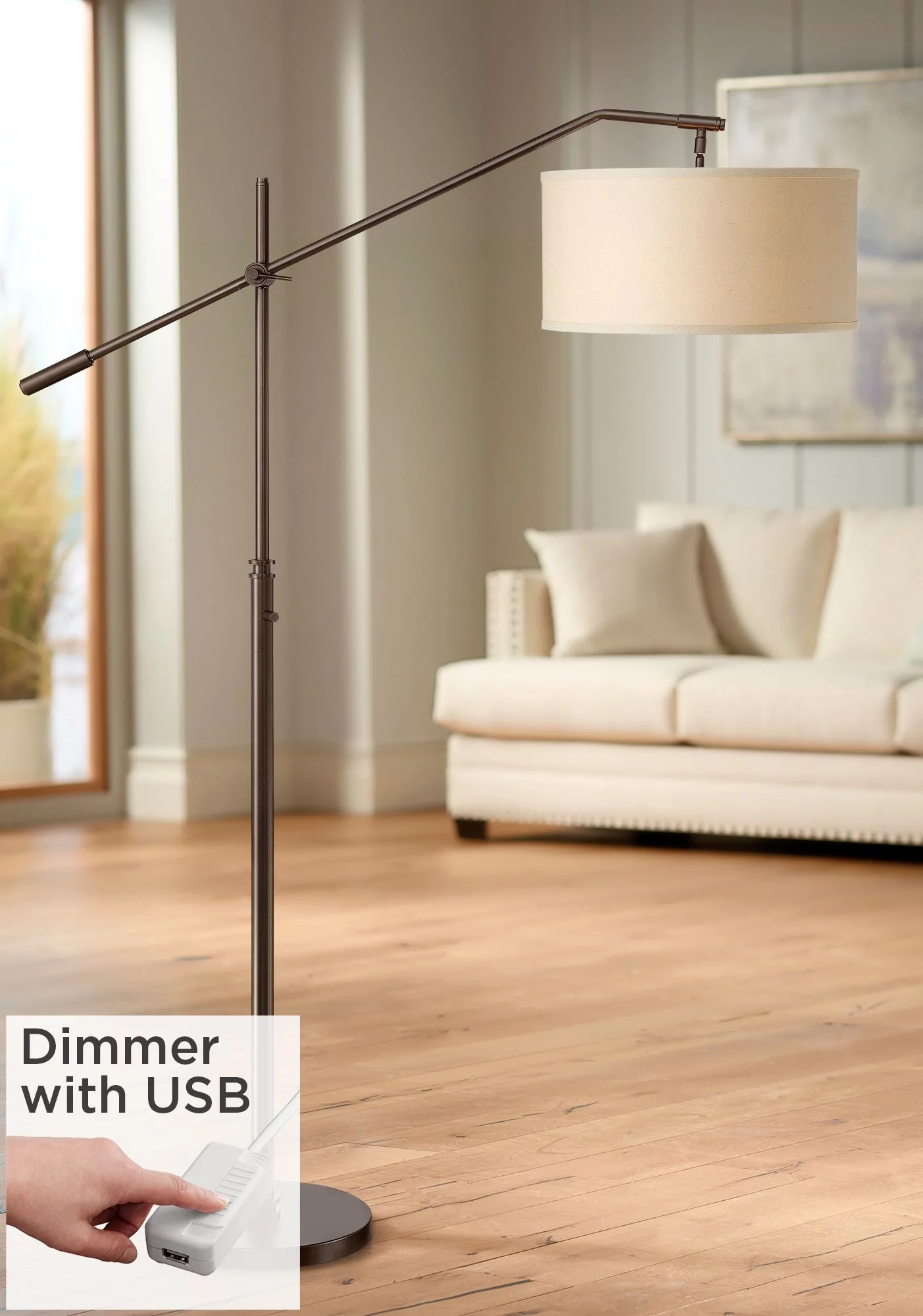 Possini Euro Design Modern Floor Lamp with USB Port 62 1/2