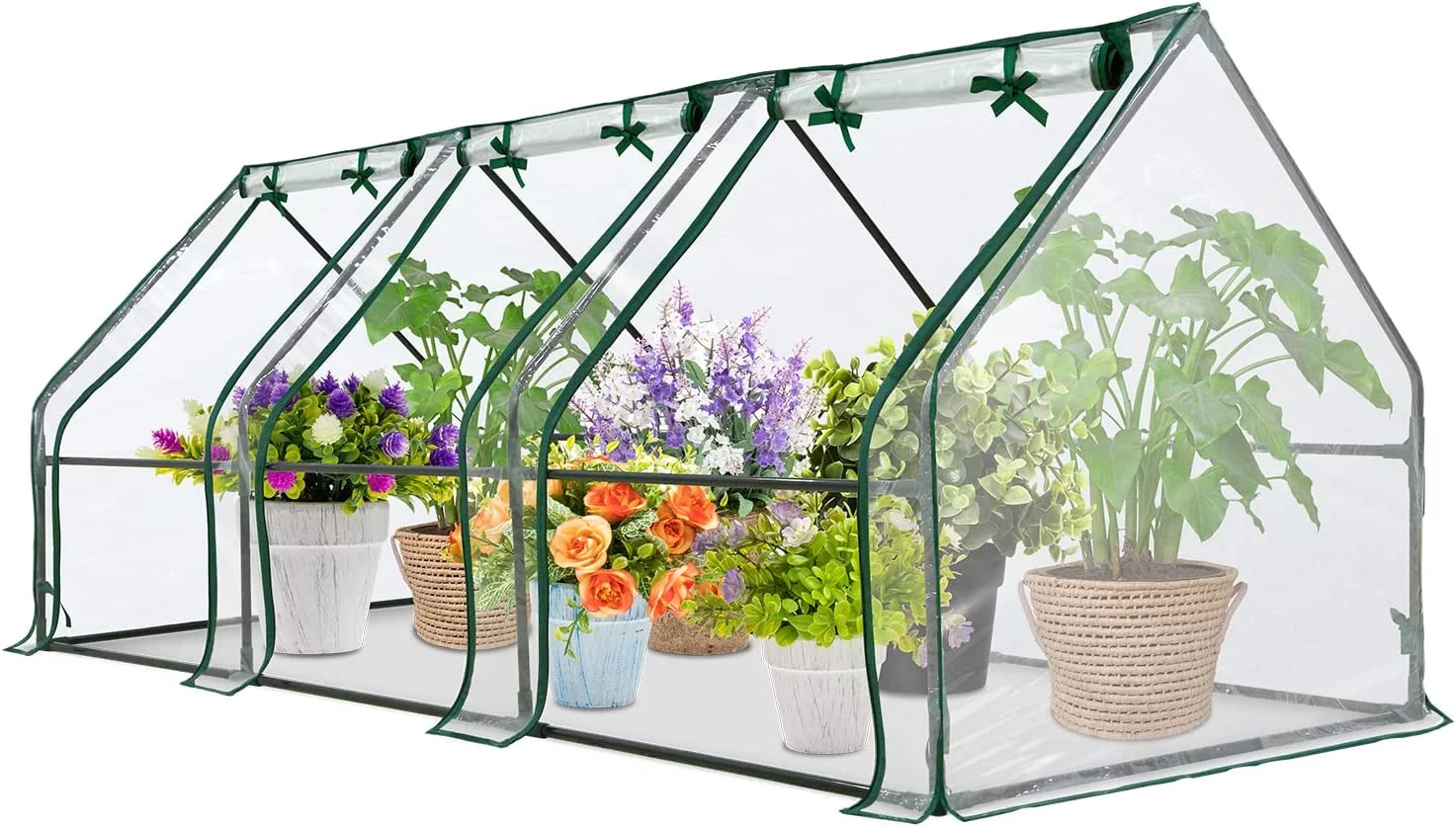 EAGLE PEAK Garden Low Tunnel Portable Greenhouse 96 x 36 x 36 in with Large Zipper Doors for Indoor Outdoor Plants Mini Hot House PVC Cover Easy Access Zippered Doors, Transparent