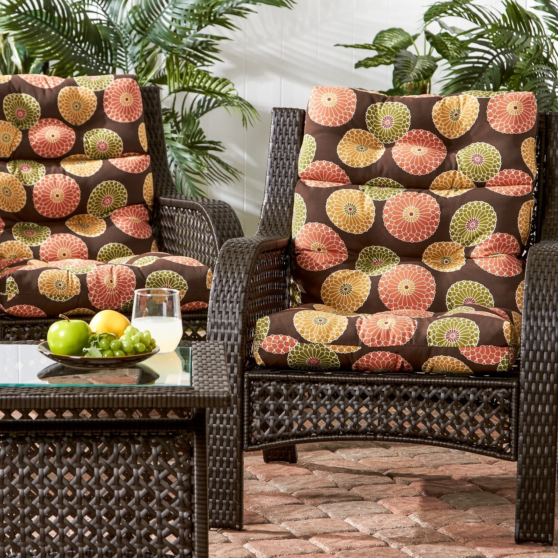 Greendale Home Fashions Marlow Floral 22-in x 44-in  Outdoor High Back Chair Cushion (Set of 2) (Cushions Only) Marlow