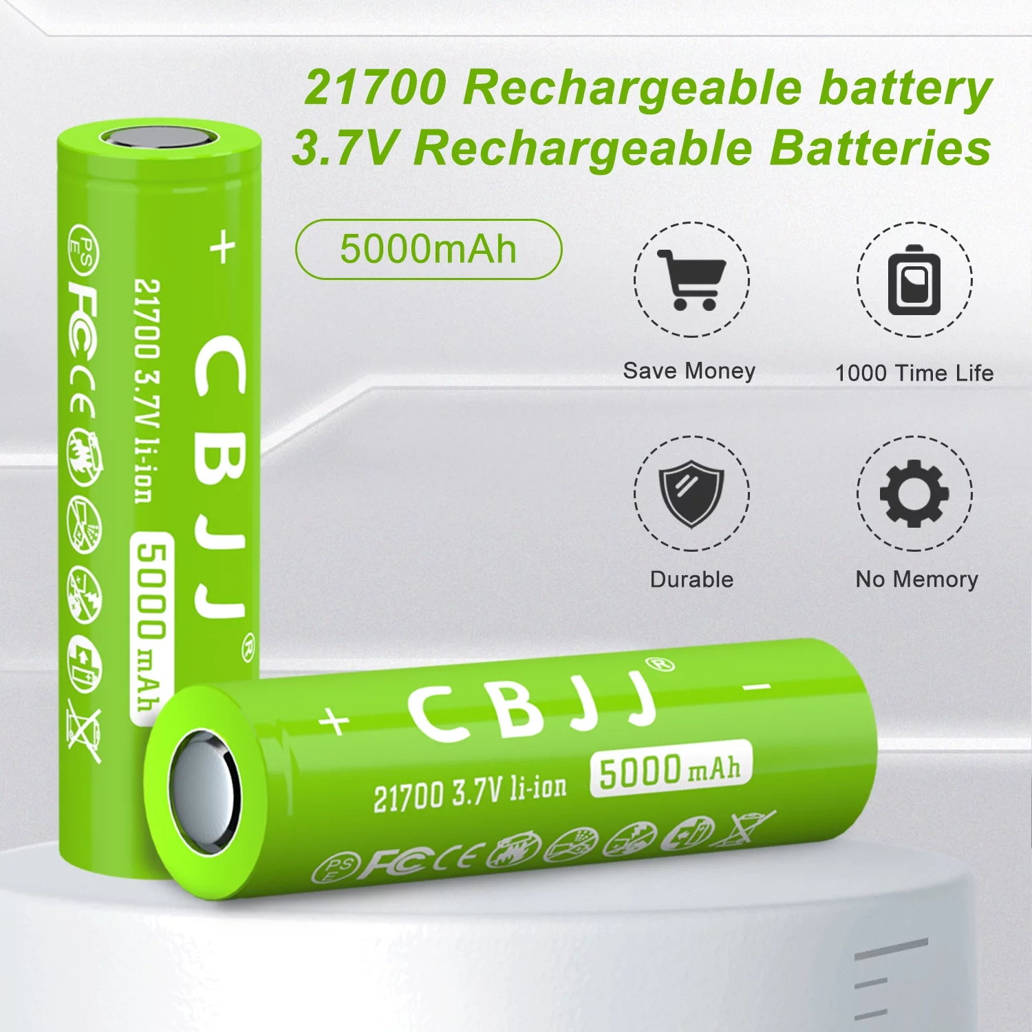 CBJJ Rechargeable 3.7V 21700 Battery 5000mAh Rechargeable Li-ion Batteries for Flashlight 8PC Flat Top