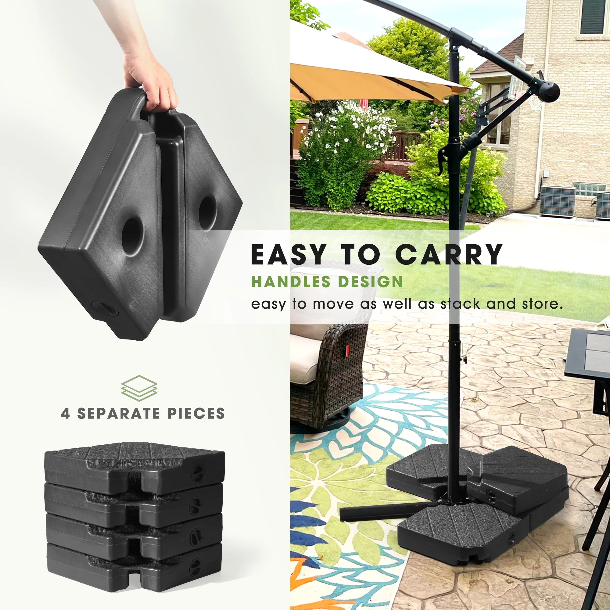 Scafild | 4-Piece Patio Offset Umbrella Base Stand,180lbs Heavy-Duty Sand Filled Patio Umbrella Base - Black