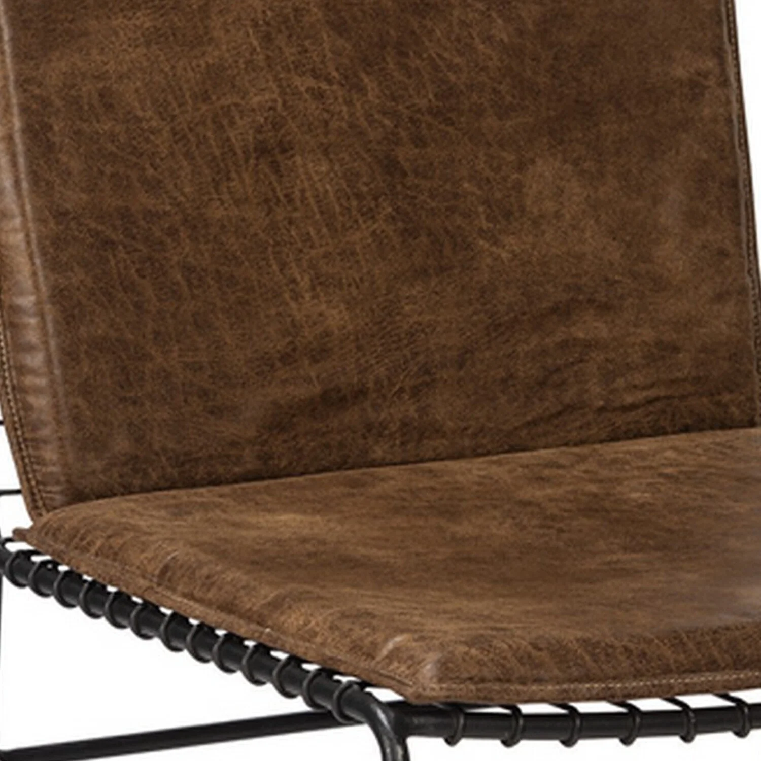 Benjara Grid Metal Leatherette Side Chairs with Sled Base, Set of 2, Brown and Black