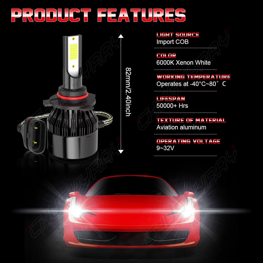 Bright White LED Headlight 9005+H11 Hi/Lo Bulb Kit + Amber H16/5202 LED Fog Light Bulbs Combo，Pack of 6