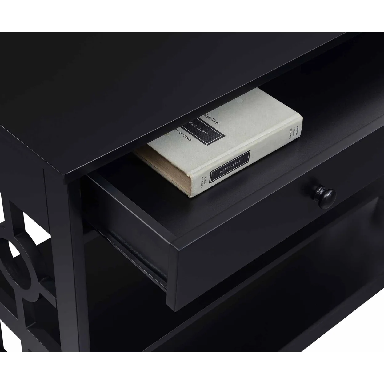 Convenience Concepts Ring 1 Drawer Console Table in Black Wood Finish