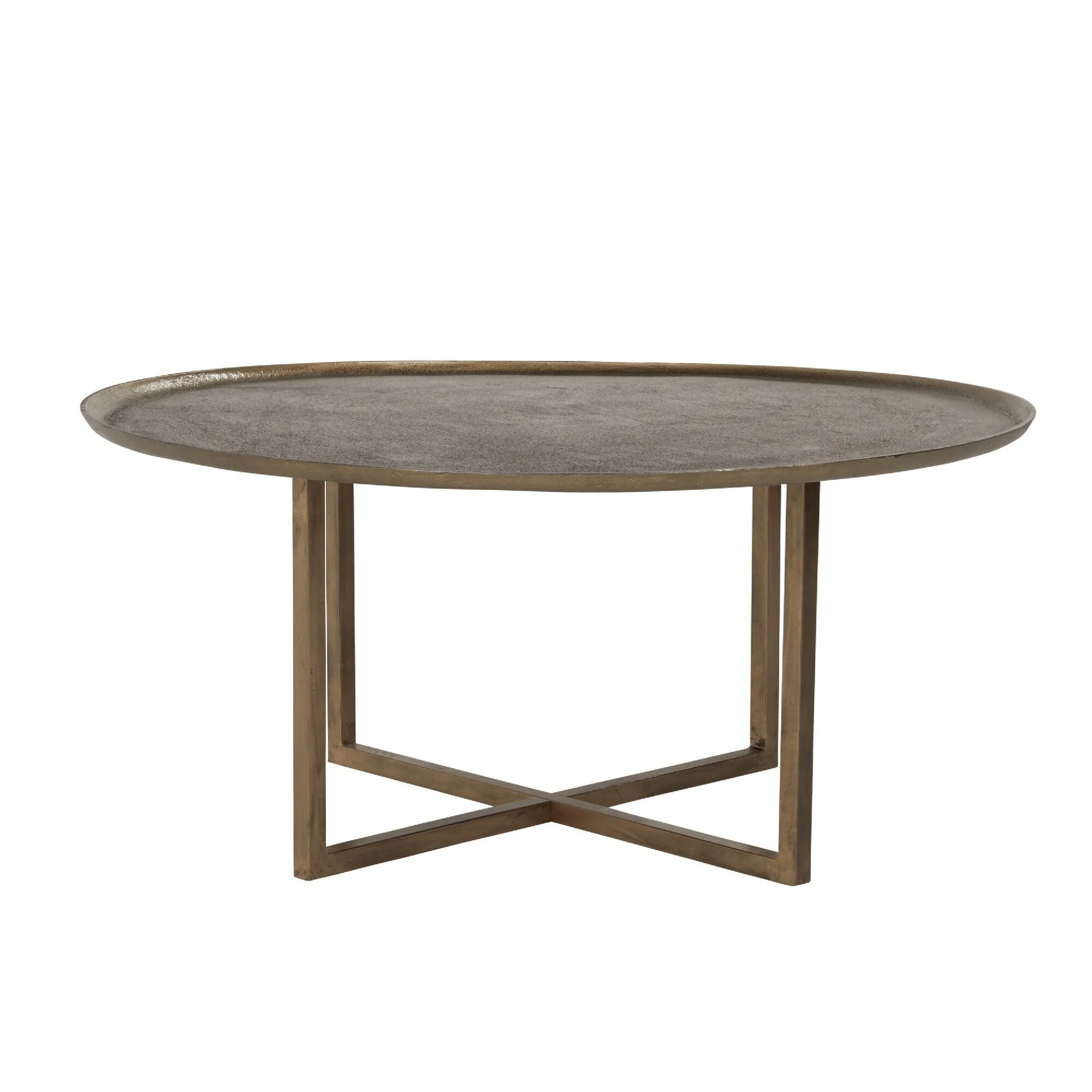 Rexi 40 Inch Aluminum Coffee Table, Round Tray Top, Bronze