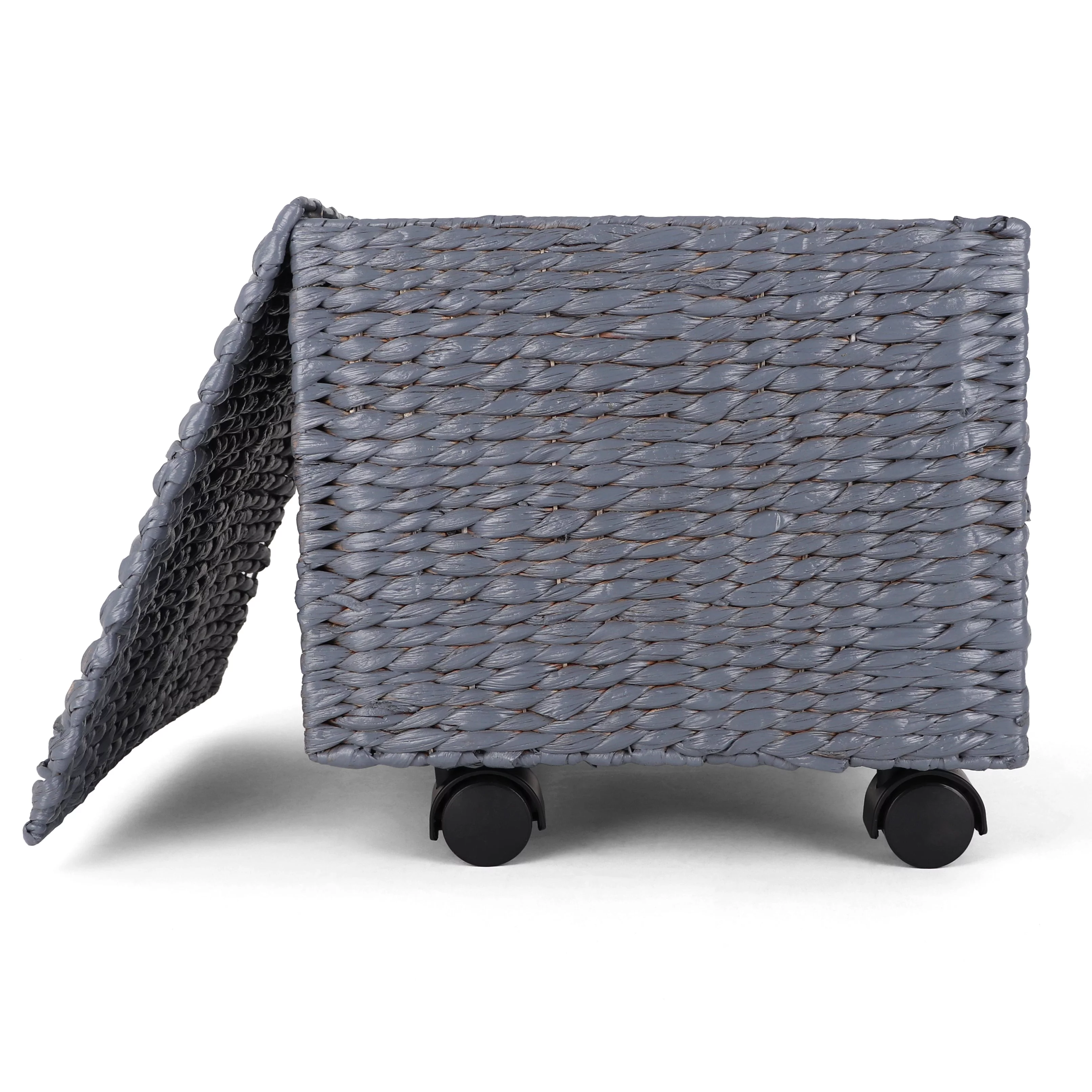 Seagrass Rolling File Cabinet - Home Filing Cabinet - Hanging File Organizer - Home and Office Wicker File Cabinet - Water Hyacinth Storage Basket for File Storage (Grey) …