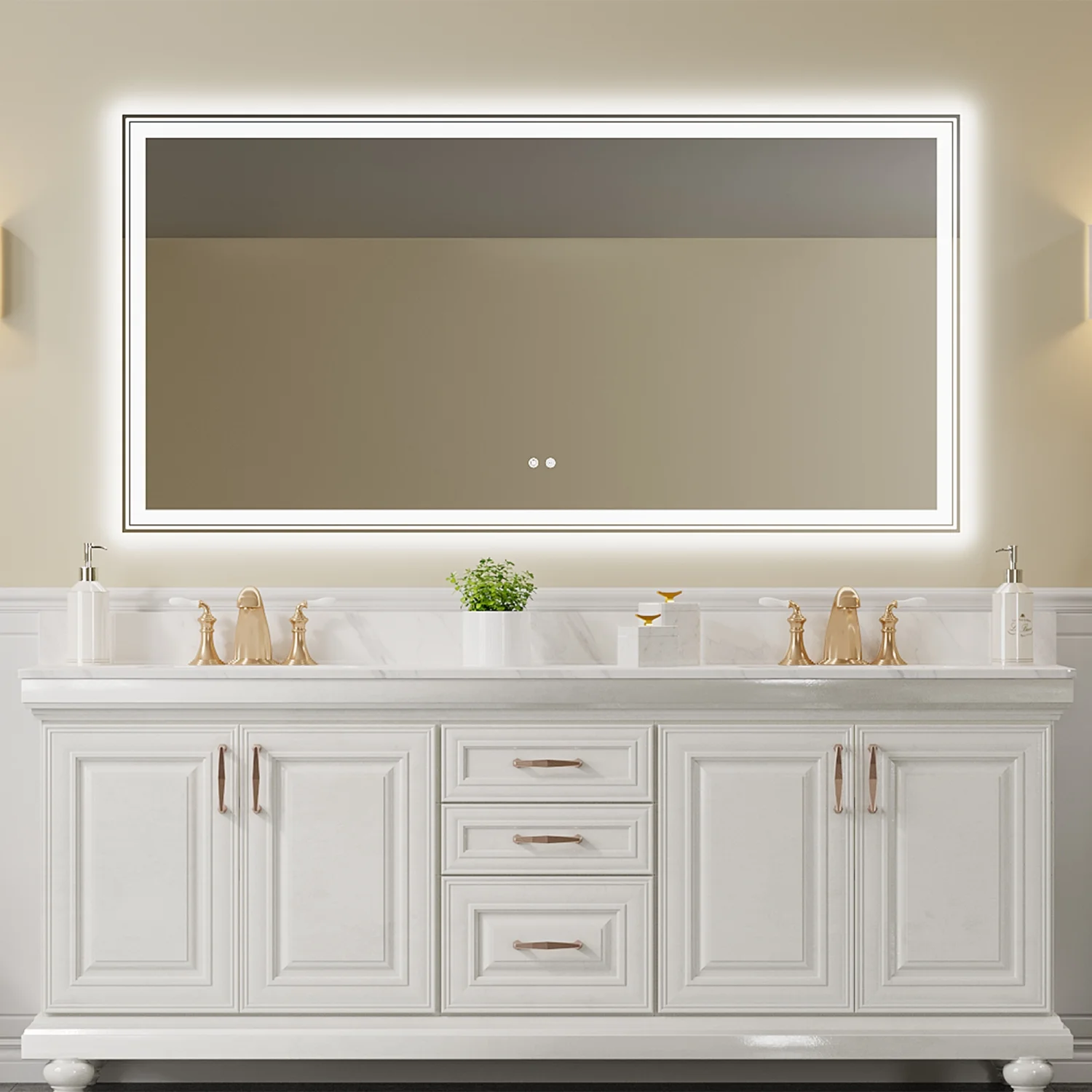 ZJbiubiuHome 72×36 inch LED-Lit   wall mounted anti-fog memory Large Adjustable Brightness front and back light Rectangular Vanity mirror
