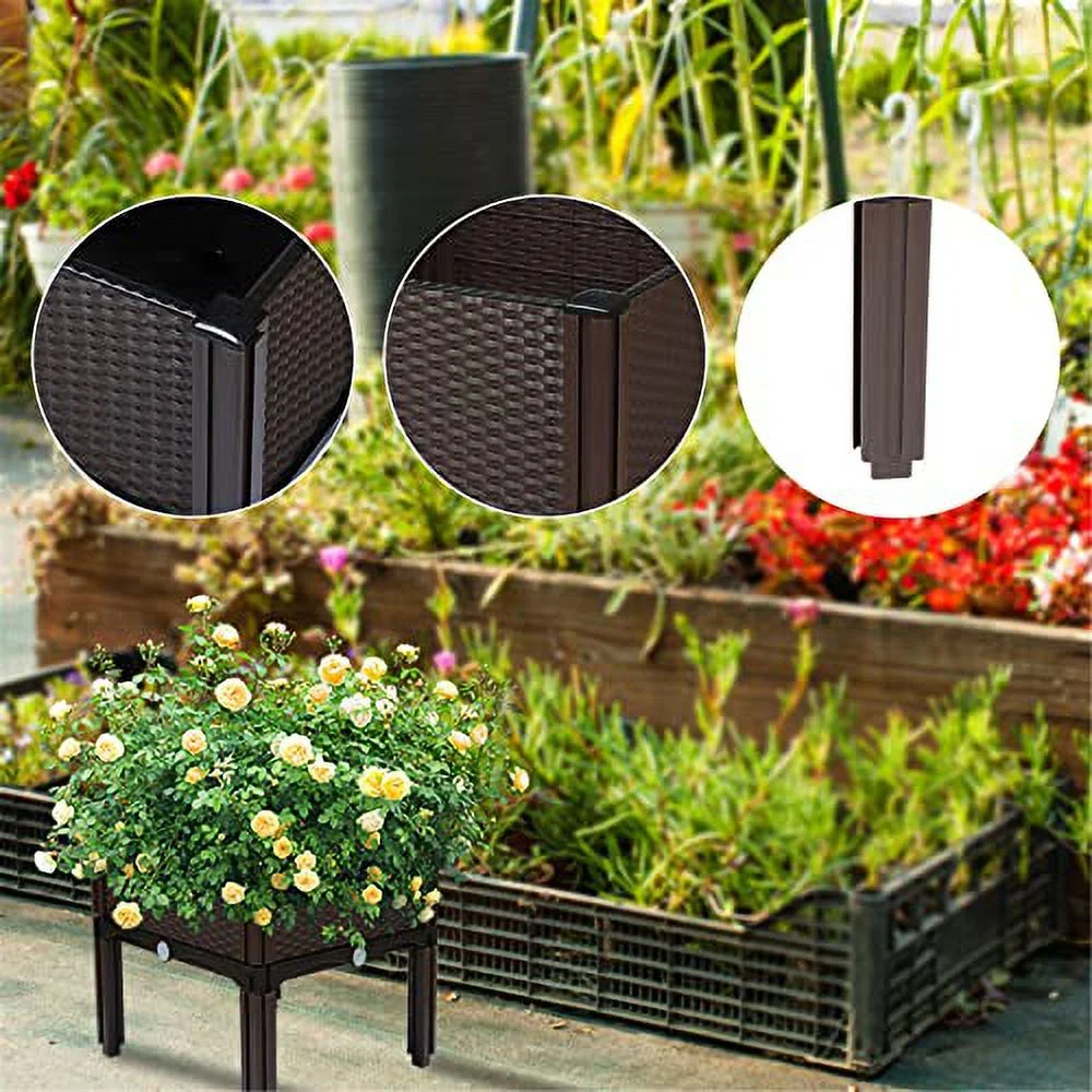 Garden Bed Elevated Plant Grow Box Plastic Rattan Drainable for Flower Short Root Vegetables