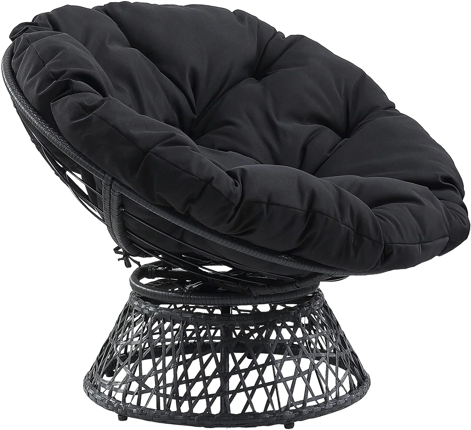 HYUN Wicker Papasan Chair with 360-Degree Swivel, Grey Frame with Black Cushion