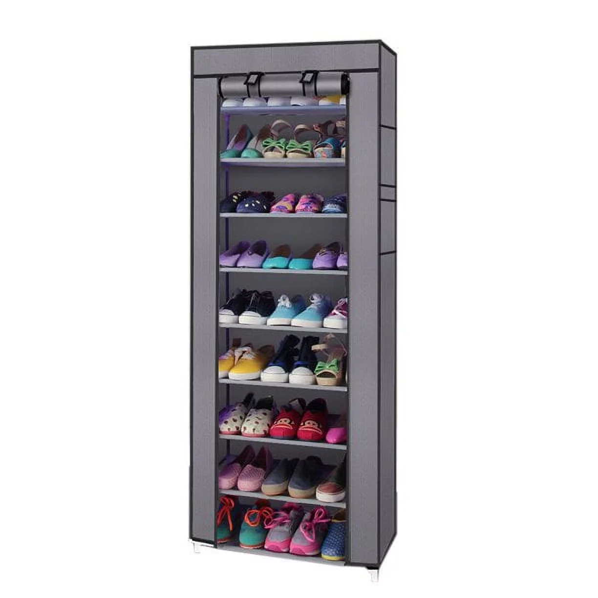 Mother's Day Sales - 9-Tier Shoe Rack with Non-Woven Fabric Cover, Closet Storage Organizer Shoe Shelves 22.83 x 11.4 x 63 Inch for Entryway, Living Room, Bedroom, Rose Red（Gray）