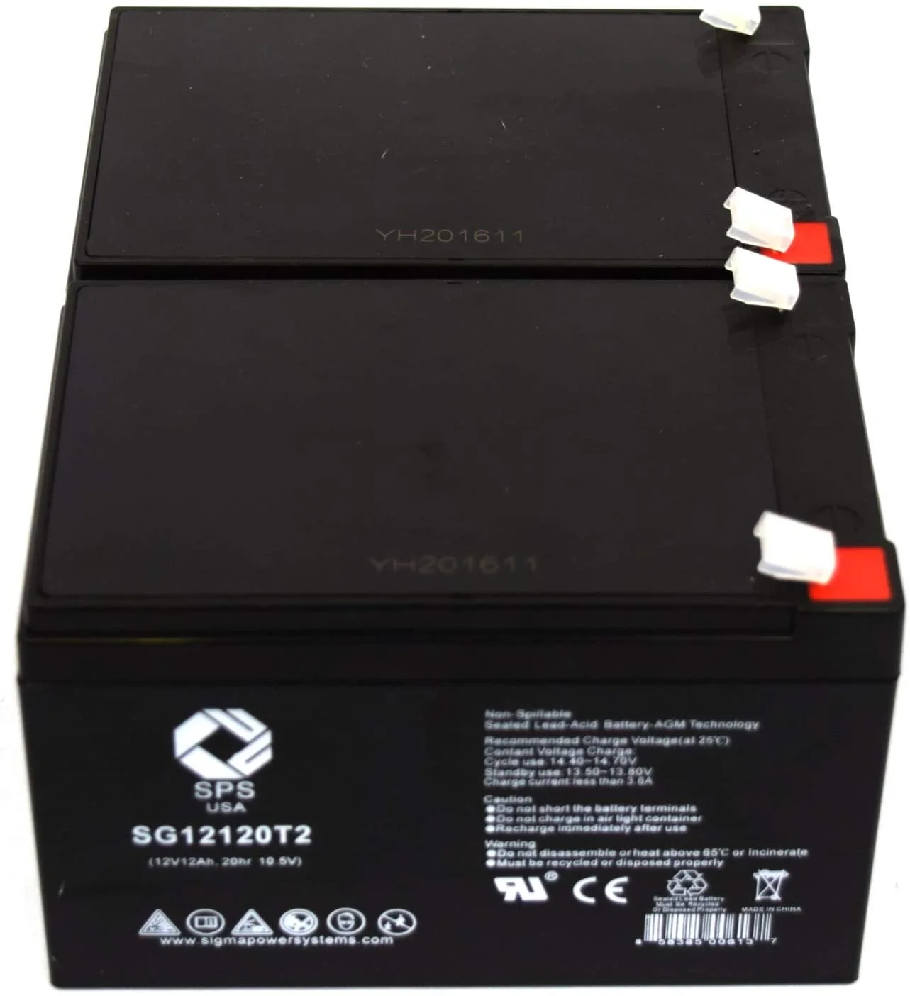 SPS Brand 12V 12Ah Replacement Battery (SG12120T2) for Shoprider Dasher 3 GK83 Scooter (2 Pack)