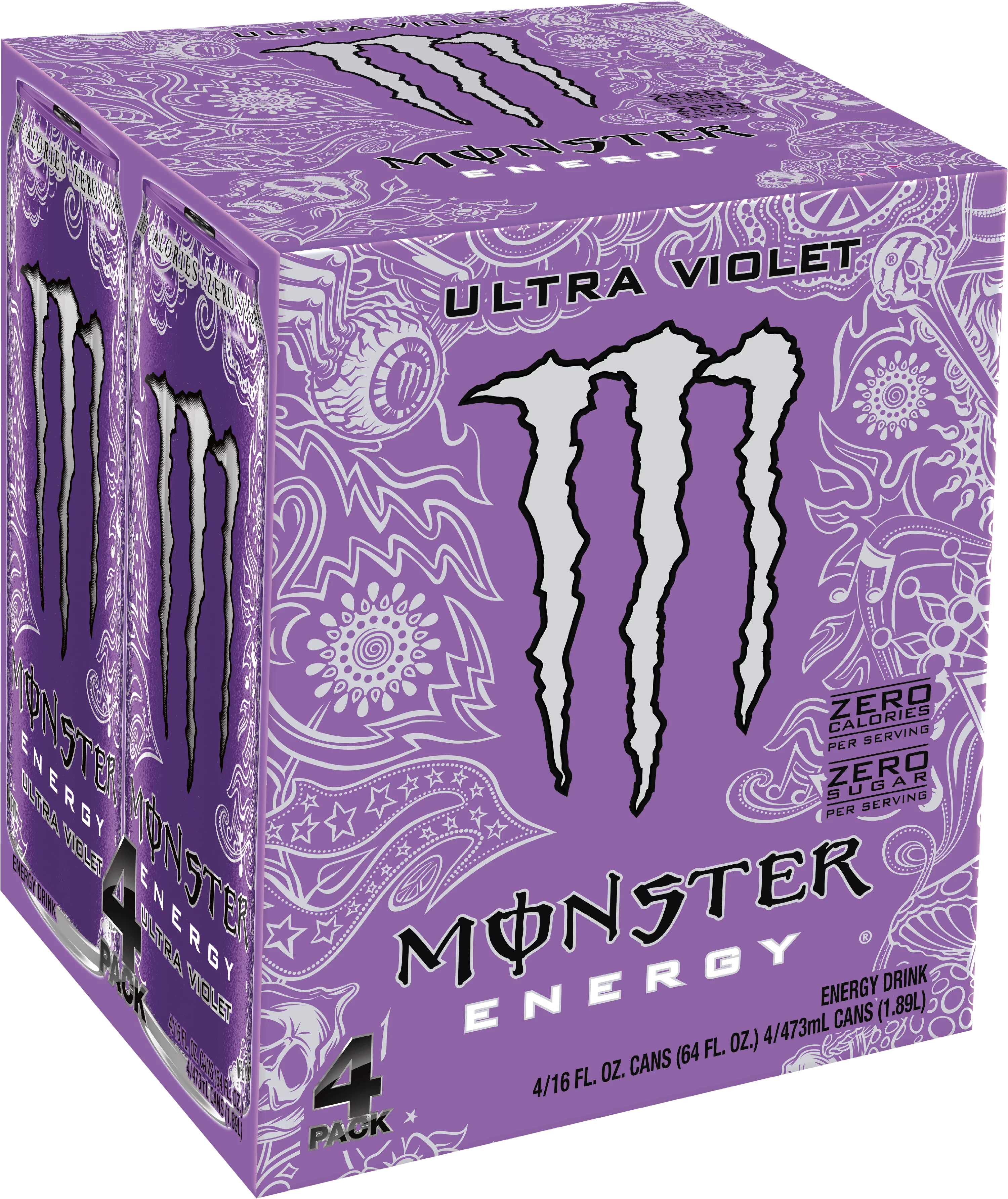 (24 Cans) Monster Ultra Violet, Sugar Free Energy Drink, 16 fl oz