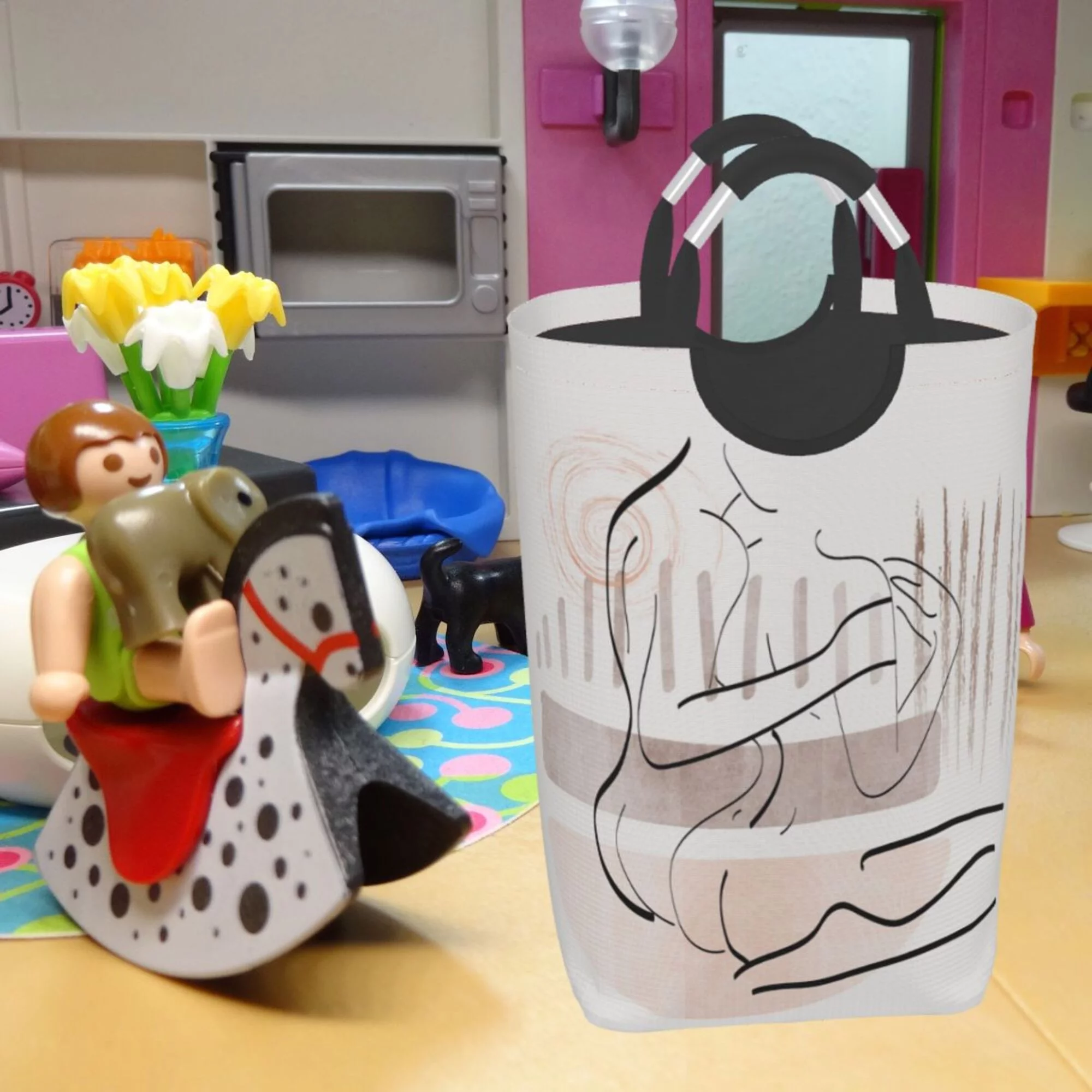 TEQUAN 50L Large Rectangular Laundry Hamper with Aluminum Handles, Boho Love Drawing Prints Waterproof Foldable Dirty Clothes Basket