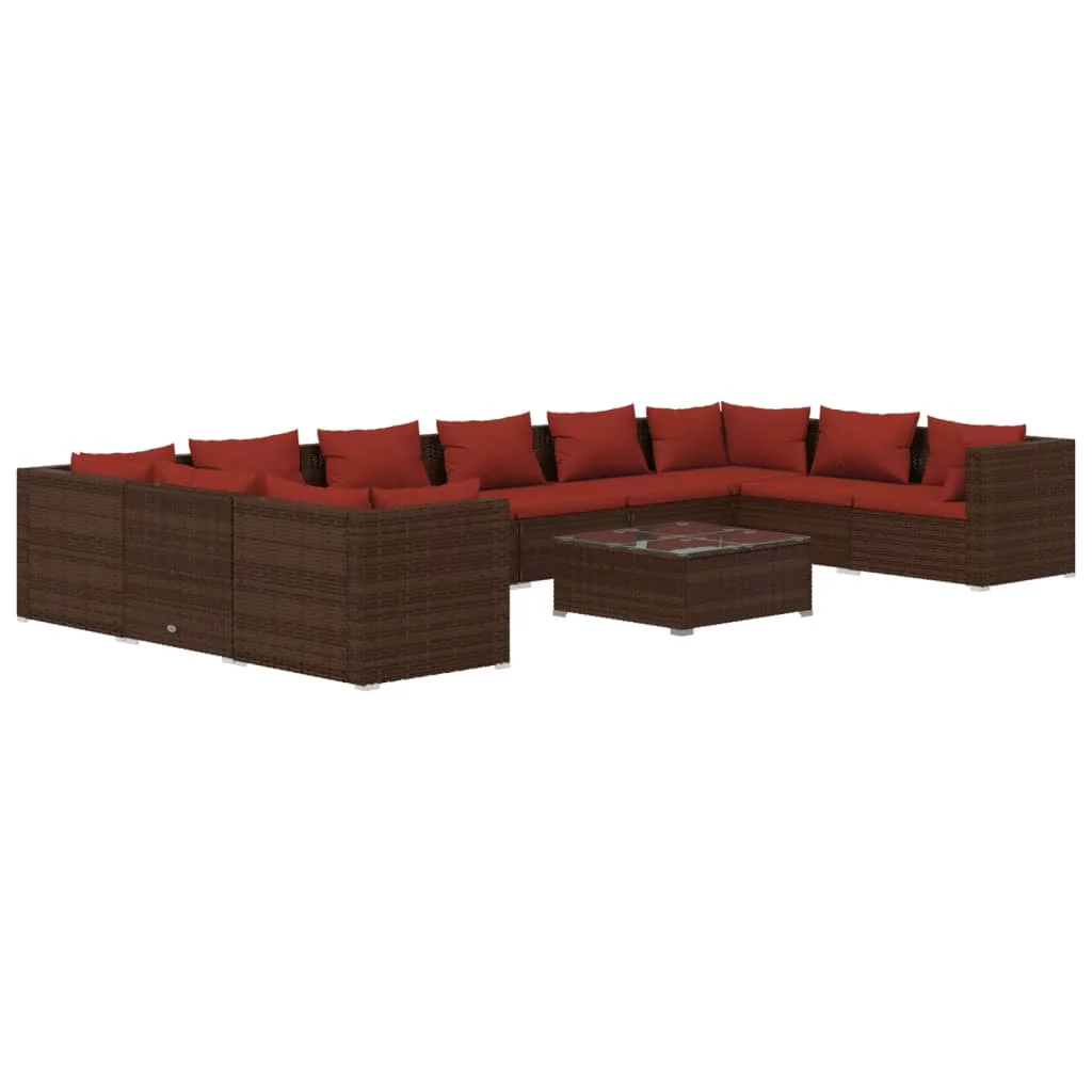 Anself 11 Piece Patio Set with Cushions Poly Rattan Brown