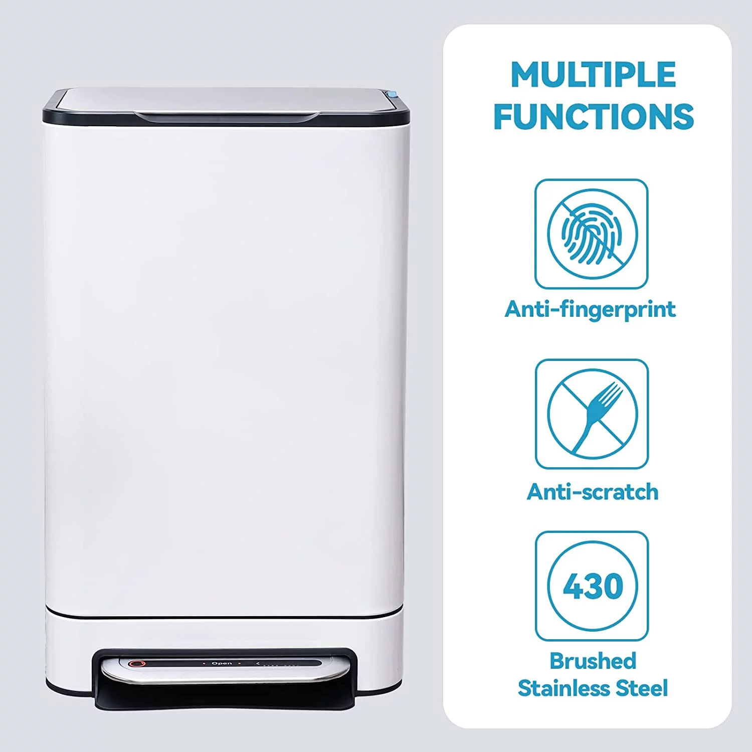 Trash Can, Stainless Steel Garbage Bin with Soft Slow Lid, Durable Pedal, Removable Plastic Inner Bucket Waste Bin for Office, Kitchen, 13.2 Gallon/50 Liter