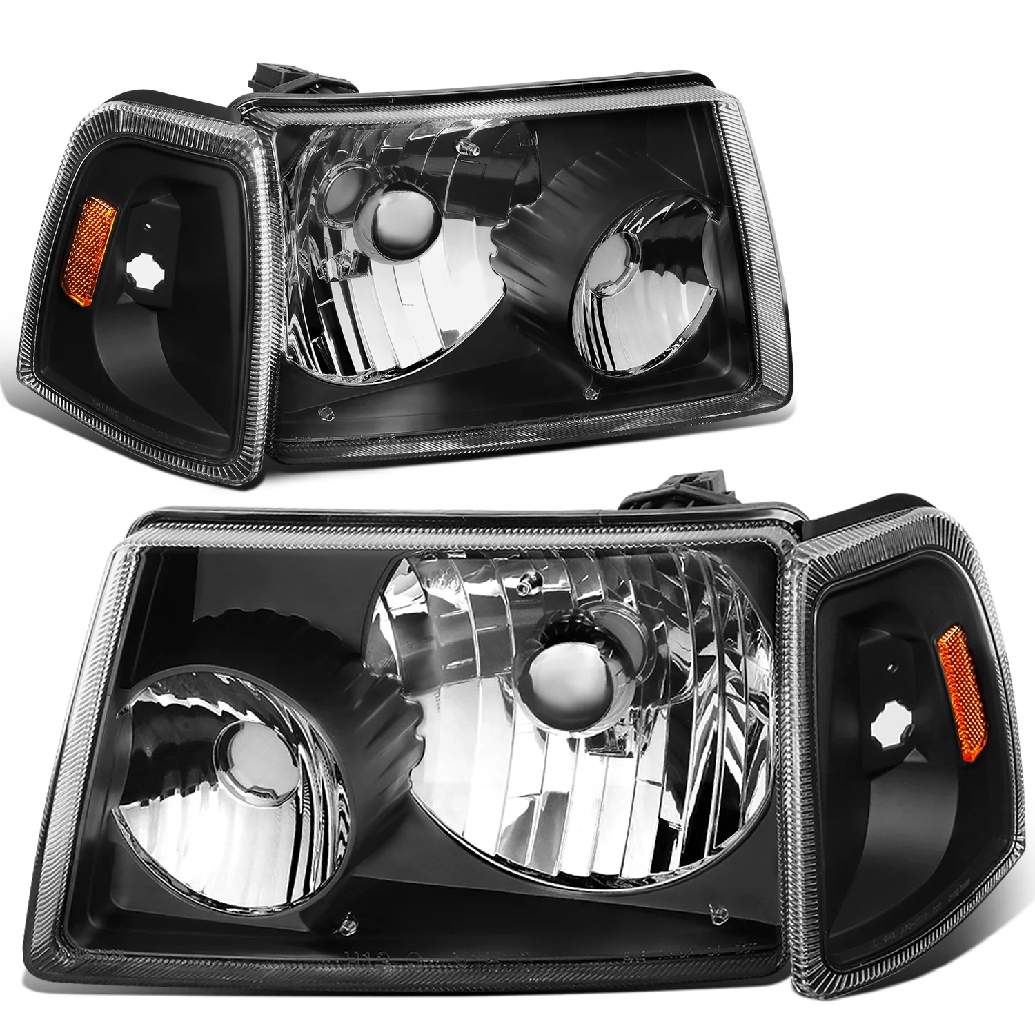 DNA Motoring HL-OH-FRAN01-BK-AM For 2001 to 2011 Ford Ranger 4pcs Headlight+Corner Lamp Black Housing Amber Side 02 03 04 05 06 07 08 09 10 Left + Right